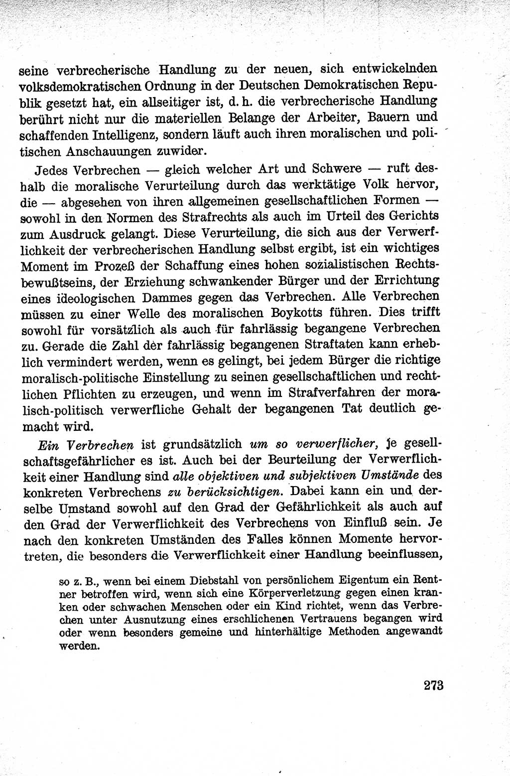 Lehrbuch des Strafrechts der Deutschen Demokratischen Republik (DDR), Allgemeiner Teil 1959, Seite 273 (Lb. Strafr. DDR AT 1959, S. 273)