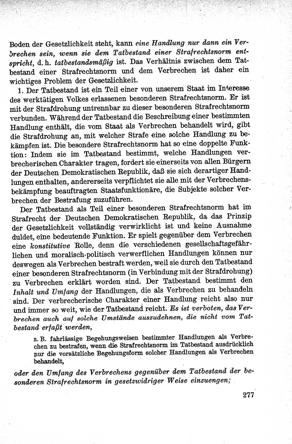 Lehrbuch des Strafrechts der Deutschen Demokratischen Republik (DDR), Allgemeiner Teil 1959, Seite 277 (Lb. Strafr. DDR AT 1959, S. 277)