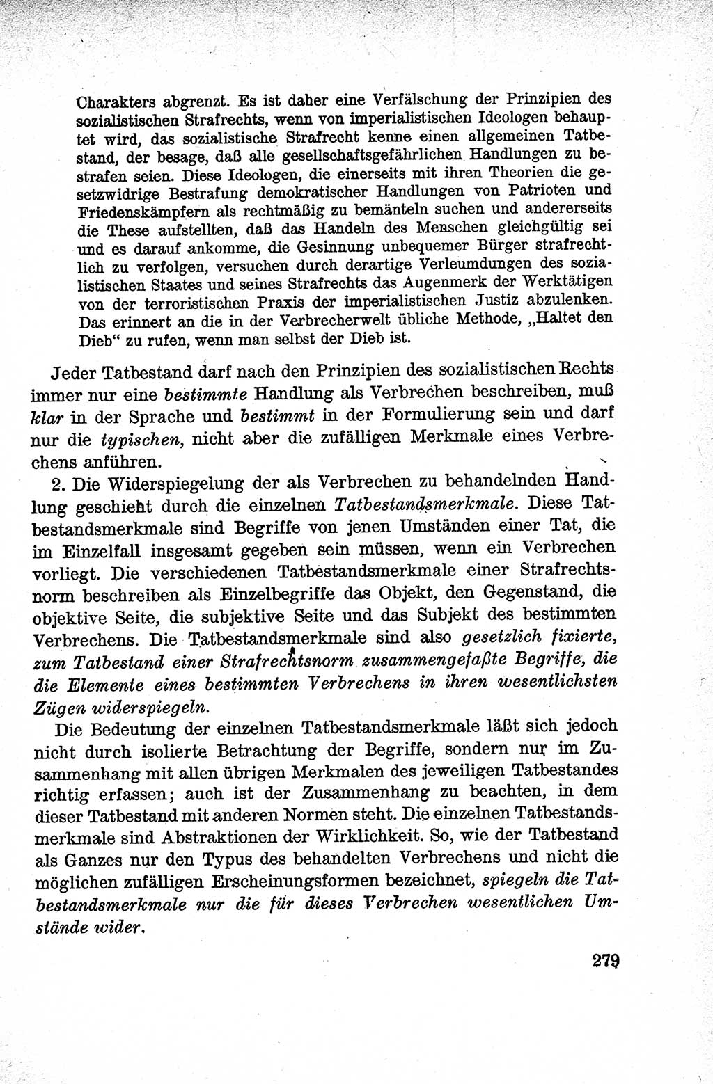Lehrbuch des Strafrechts der Deutschen Demokratischen Republik (DDR), Allgemeiner Teil 1959, Seite 279 (Lb. Strafr. DDR AT 1959, S. 279)