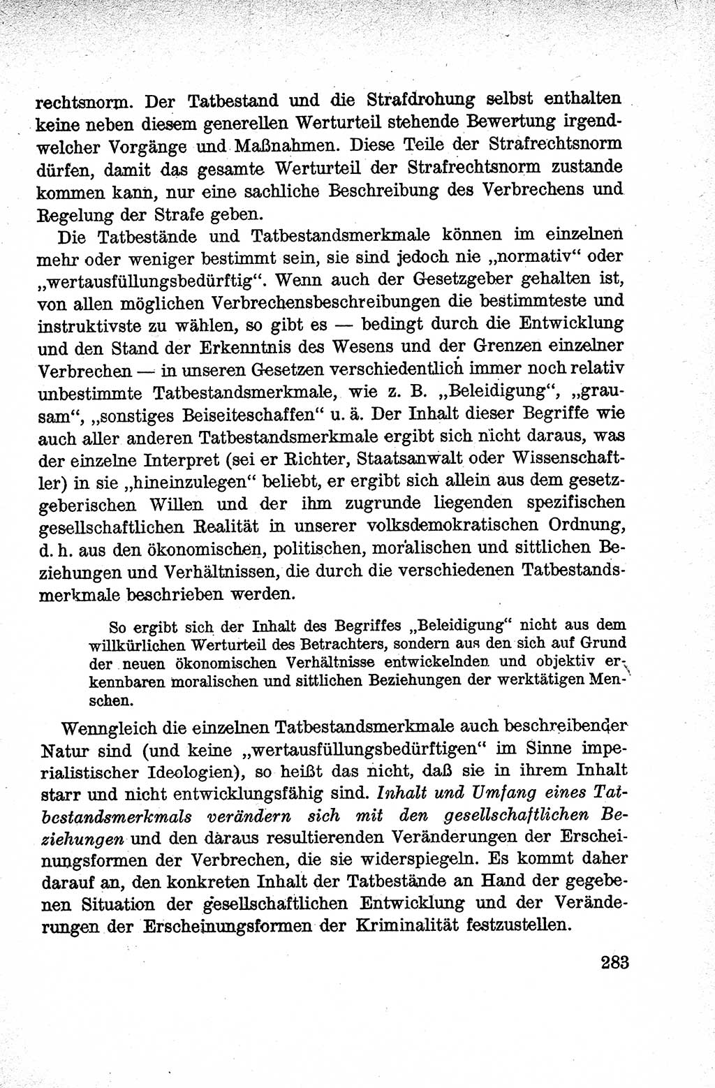 Lehrbuch des Strafrechts der Deutschen Demokratischen Republik (DDR), Allgemeiner Teil 1959, Seite 283 (Lb. Strafr. DDR AT 1959, S. 283)
