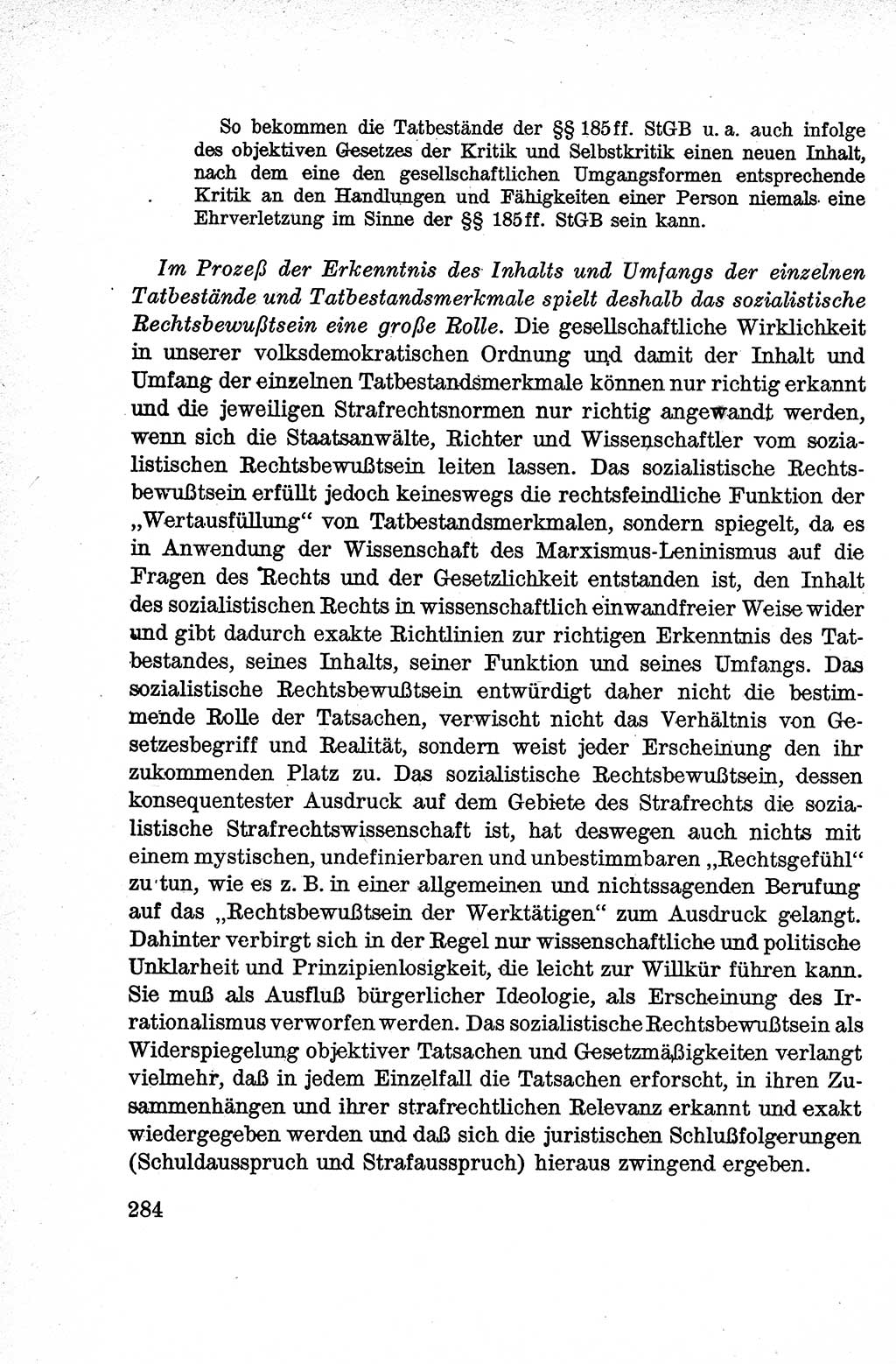 Lehrbuch des Strafrechts der Deutschen Demokratischen Republik (DDR), Allgemeiner Teil 1959, Seite 284 (Lb. Strafr. DDR AT 1959, S. 284)