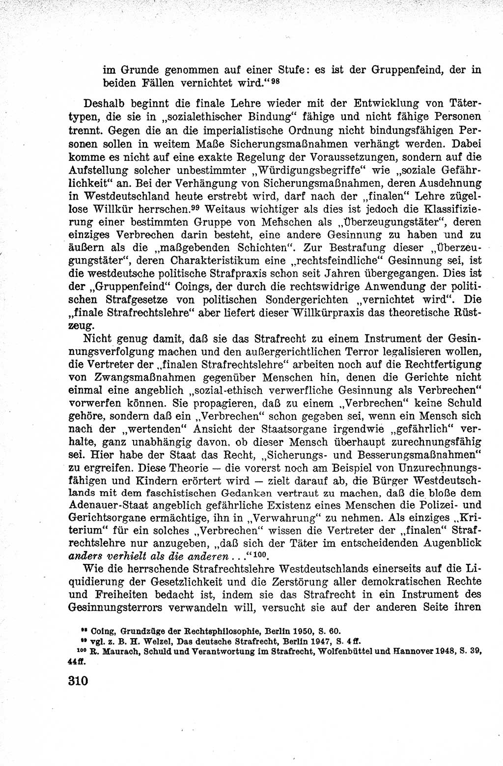 Lehrbuch des Strafrechts der Deutschen Demokratischen Republik (DDR), Allgemeiner Teil 1959, Seite 310 (Lb. Strafr. DDR AT 1959, S. 310)