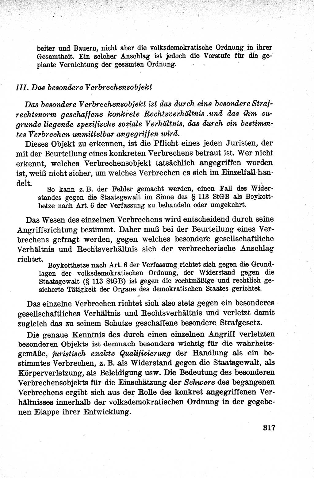 Lehrbuch des Strafrechts der Deutschen Demokratischen Republik (DDR), Allgemeiner Teil 1959, Seite 317 (Lb. Strafr. DDR AT 1959, S. 317)