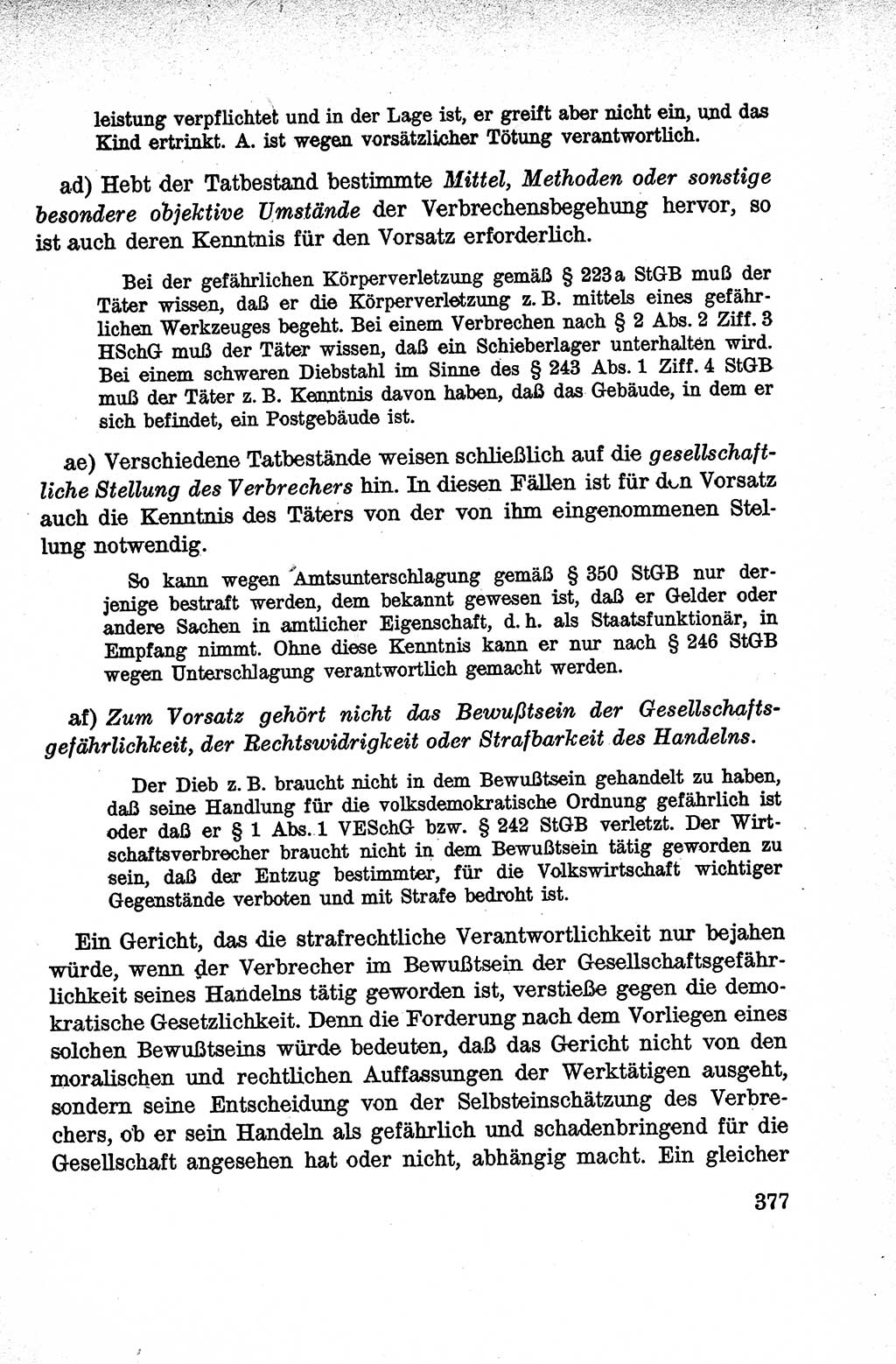 Lehrbuch des Strafrechts der Deutschen Demokratischen Republik (DDR), Allgemeiner Teil 1959, Seite 377 (Lb. Strafr. DDR AT 1959, S. 377)