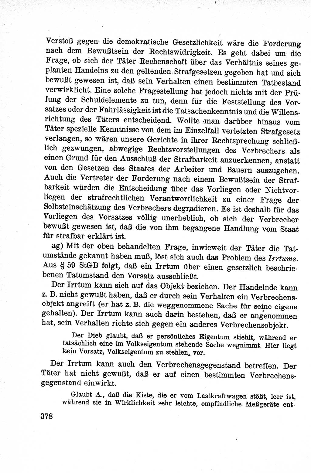 Lehrbuch des Strafrechts der Deutschen Demokratischen Republik (DDR), Allgemeiner Teil 1959, Seite 378 (Lb. Strafr. DDR AT 1959, S. 378)