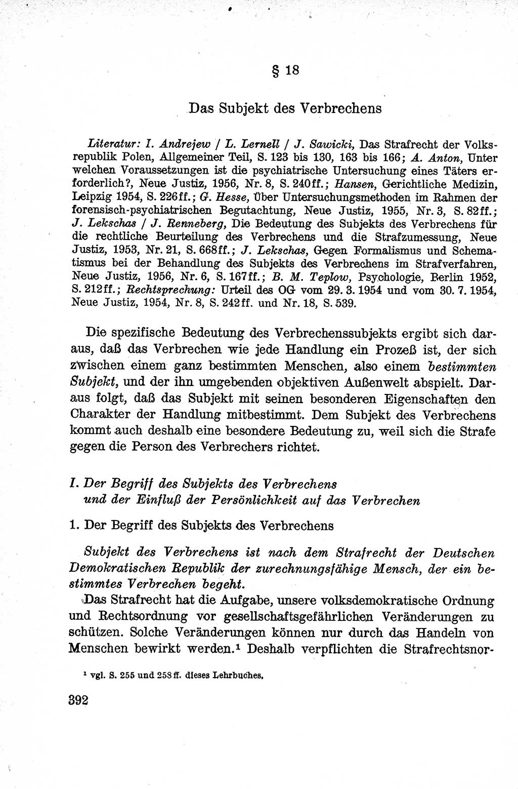 Lehrbuch des Strafrechts der Deutschen Demokratischen Republik (DDR), Allgemeiner Teil 1959, Seite 392 (Lb. Strafr. DDR AT 1959, S. 392)