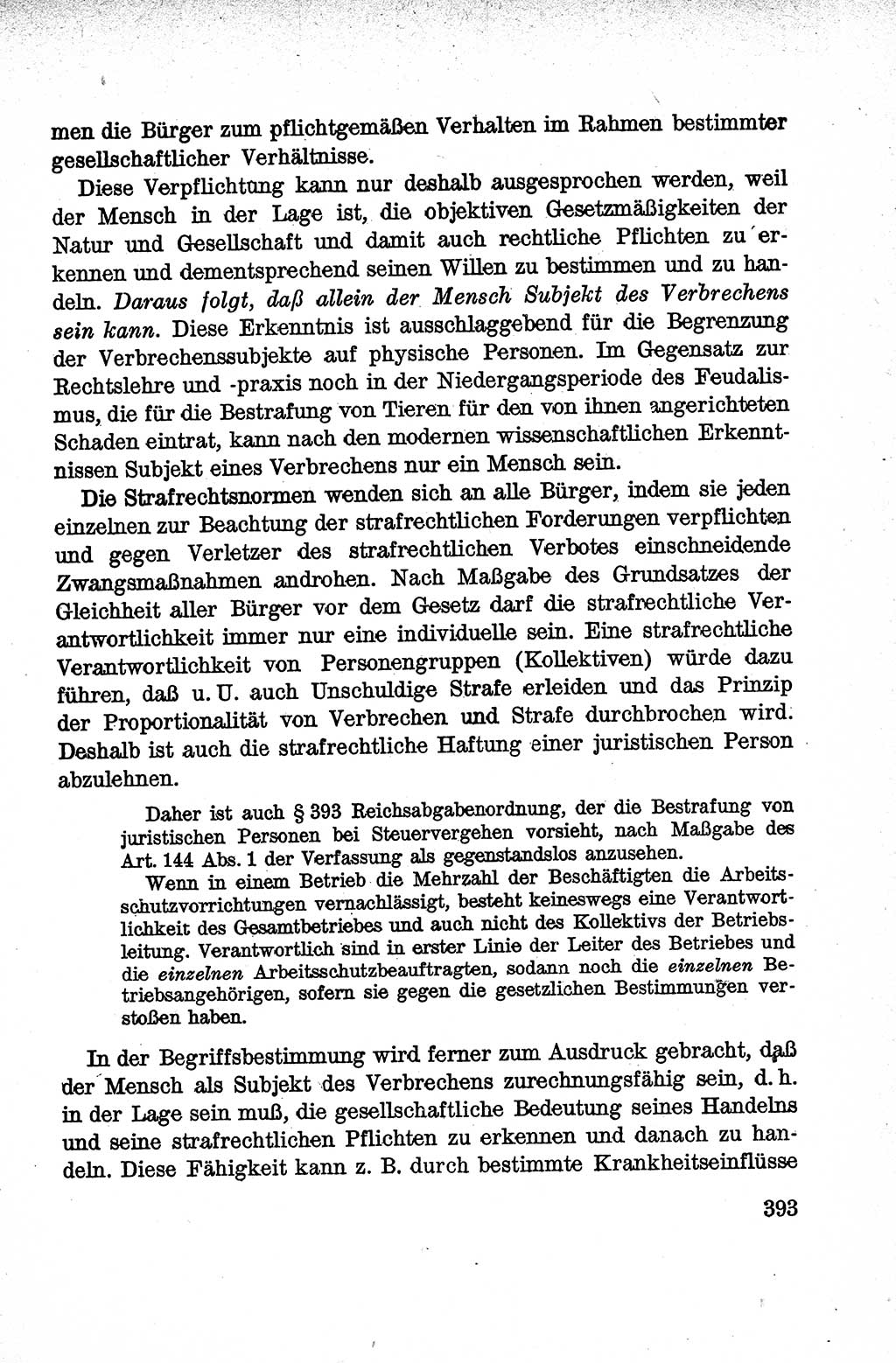 Lehrbuch des Strafrechts der Deutschen Demokratischen Republik (DDR), Allgemeiner Teil 1959, Seite 393 (Lb. Strafr. DDR AT 1959, S. 393)