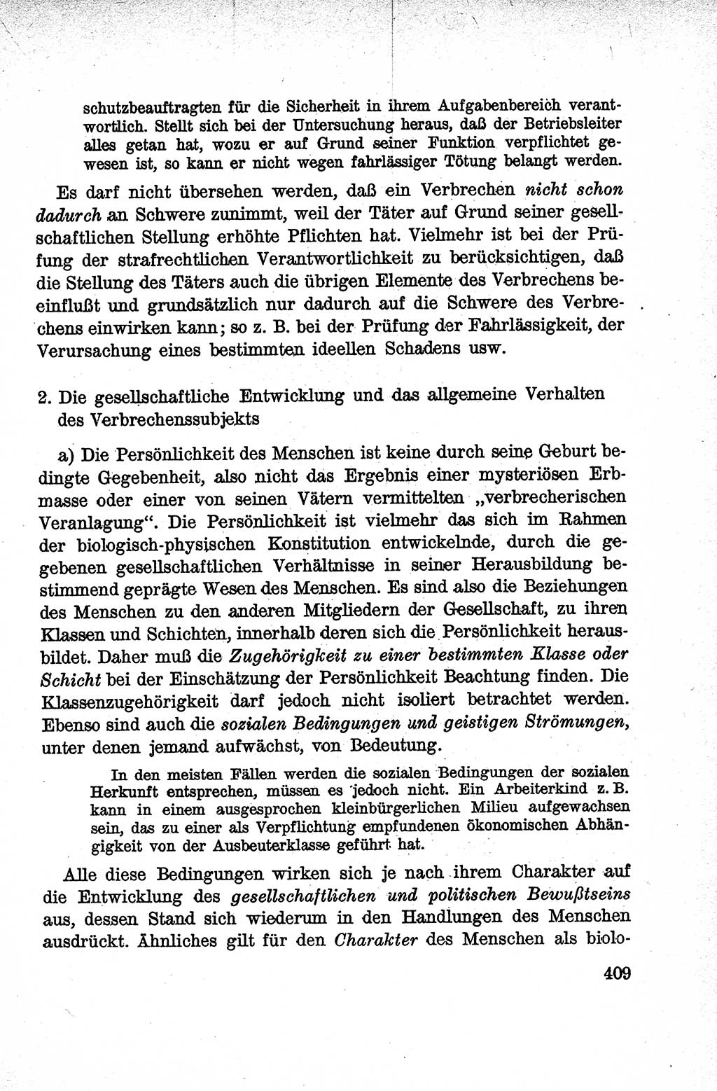 Lehrbuch des Strafrechts der Deutschen Demokratischen Republik (DDR), Allgemeiner Teil 1959, Seite 409 (Lb. Strafr. DDR AT 1959, S. 409)