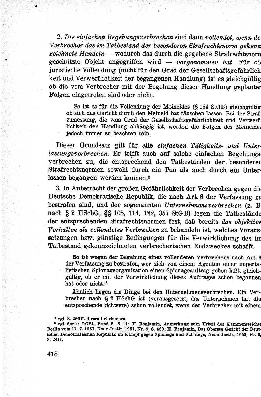 Lehrbuch des Strafrechts der Deutschen Demokratischen Republik (DDR), Allgemeiner Teil 1959, Seite 418 (Lb. Strafr. DDR AT 1959, S. 418)
