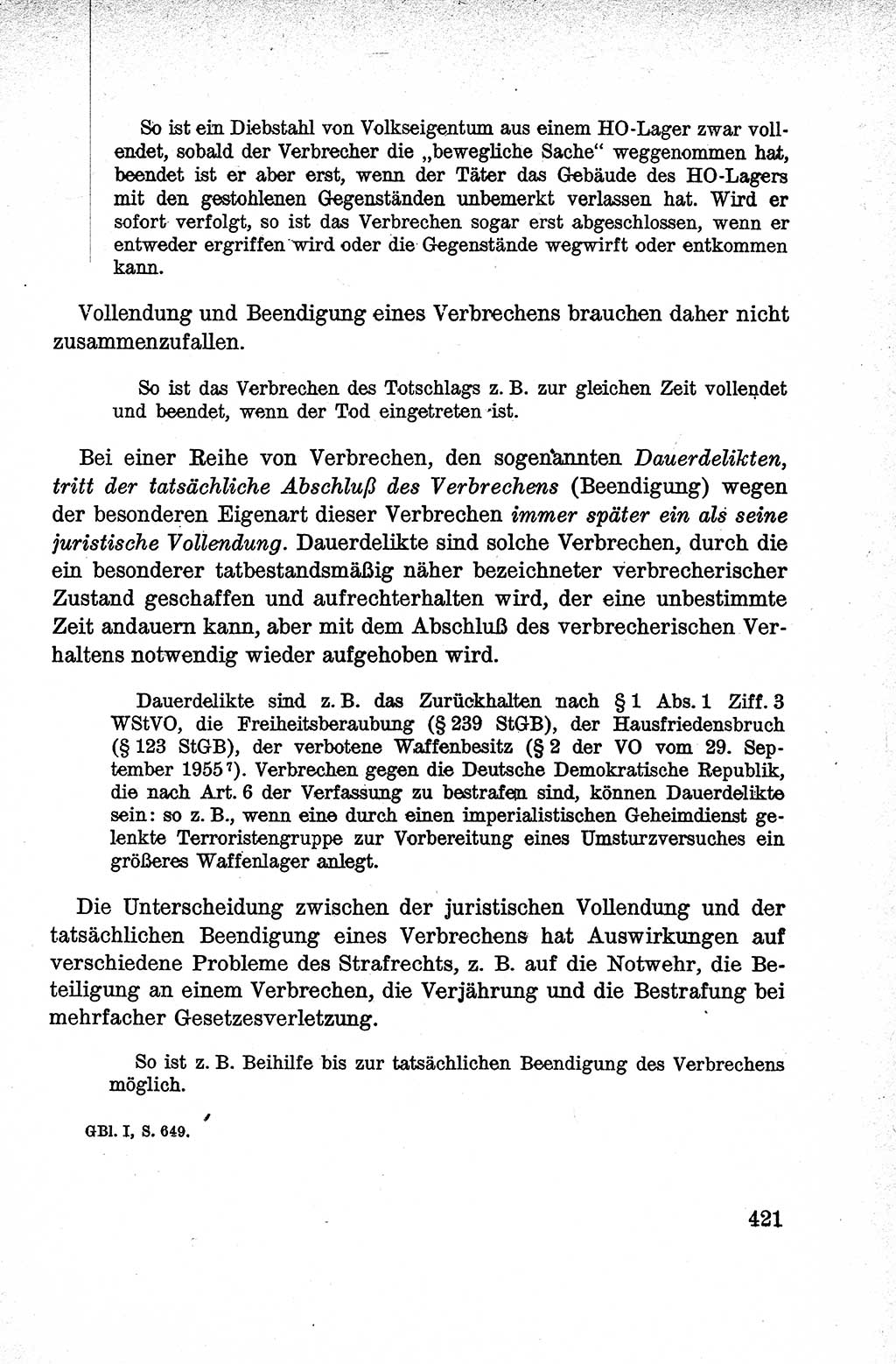Lehrbuch des Strafrechts der Deutschen Demokratischen Republik (DDR), Allgemeiner Teil 1959, Seite 421 (Lb. Strafr. DDR AT 1959, S. 421)