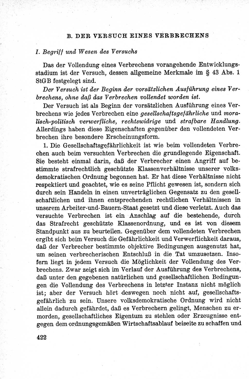 Lehrbuch des Strafrechts der Deutschen Demokratischen Republik (DDR), Allgemeiner Teil 1959, Seite 422 (Lb. Strafr. DDR AT 1959, S. 422)