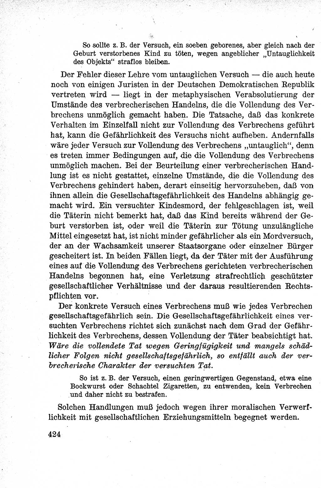 Lehrbuch des Strafrechts der Deutschen Demokratischen Republik (DDR), Allgemeiner Teil 1959, Seite 424 (Lb. Strafr. DDR AT 1959, S. 424)
