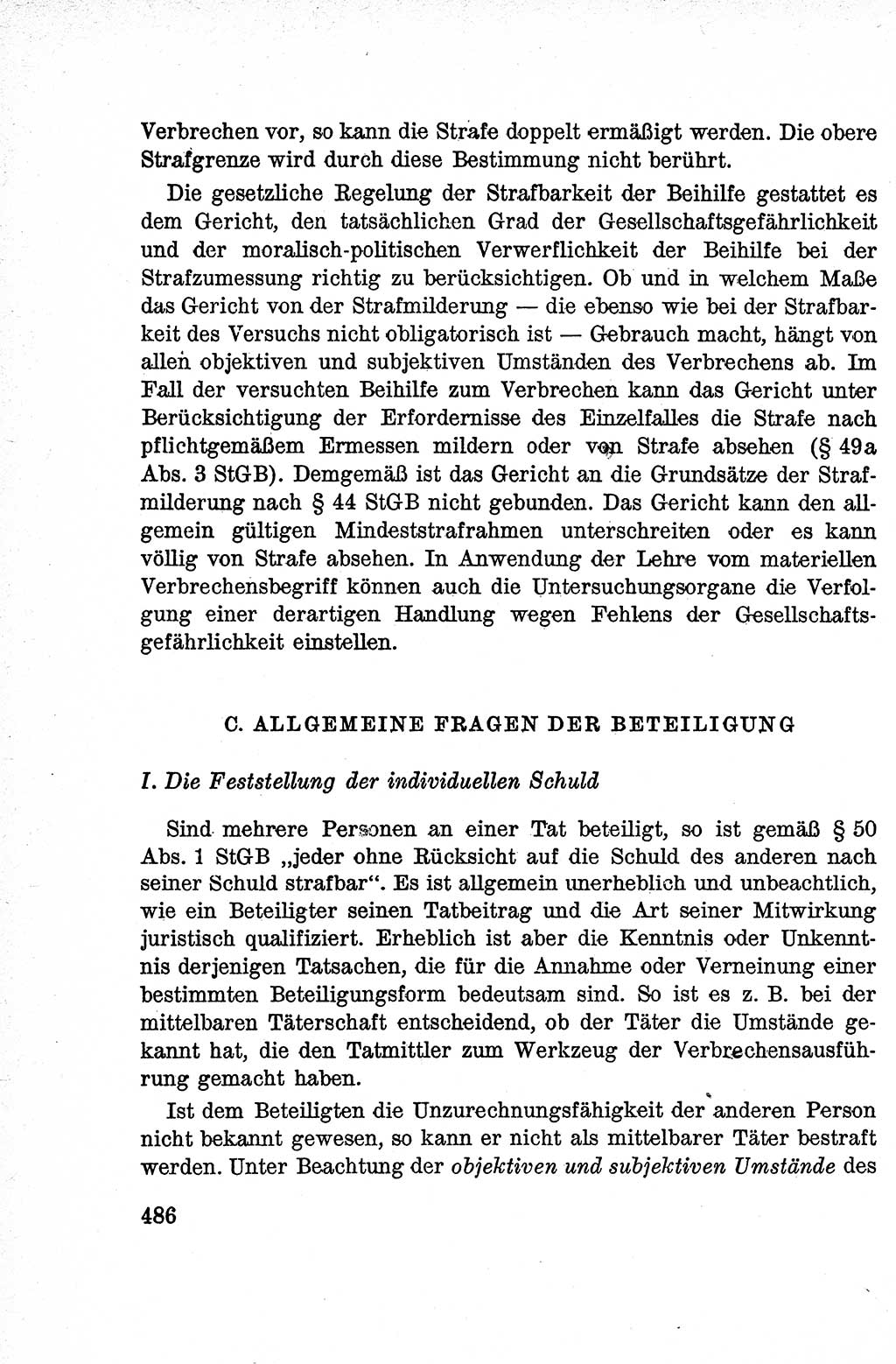 Lehrbuch des Strafrechts der Deutschen Demokratischen Republik (DDR), Allgemeiner Teil 1959, Seite 486 (Lb. Strafr. DDR AT 1959, S. 486)