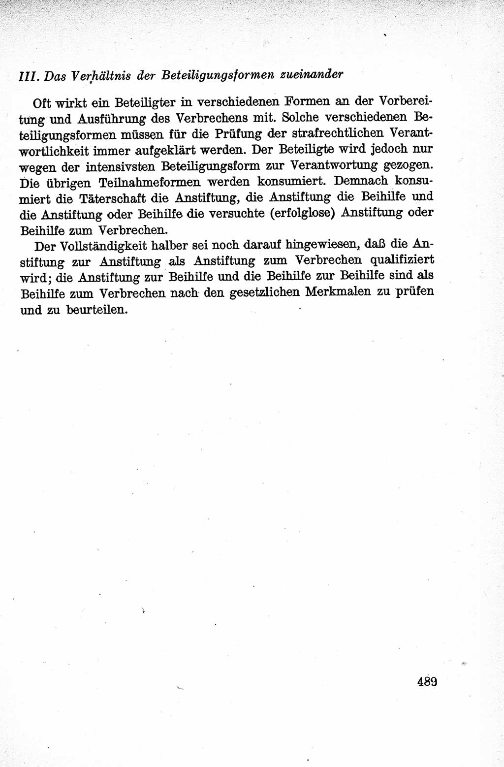 Lehrbuch des Strafrechts der Deutschen Demokratischen Republik (DDR), Allgemeiner Teil 1959, Seite 489 (Lb. Strafr. DDR AT 1959, S. 489)