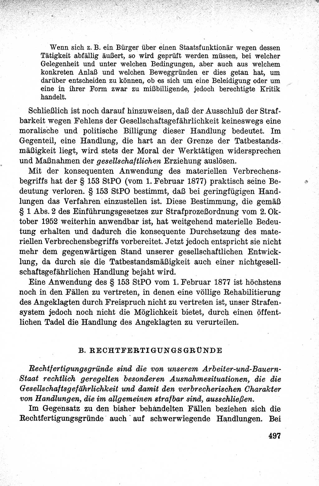 Lehrbuch des Strafrechts der Deutschen Demokratischen Republik (DDR), Allgemeiner Teil 1959, Seite 497 (Lb. Strafr. DDR AT 1959, S. 497)