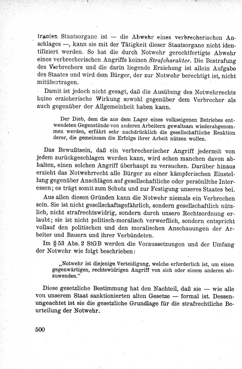 Lehrbuch des Strafrechts der Deutschen Demokratischen Republik (DDR), Allgemeiner Teil 1959, Seite 500 (Lb. Strafr. DDR AT 1959, S. 500)