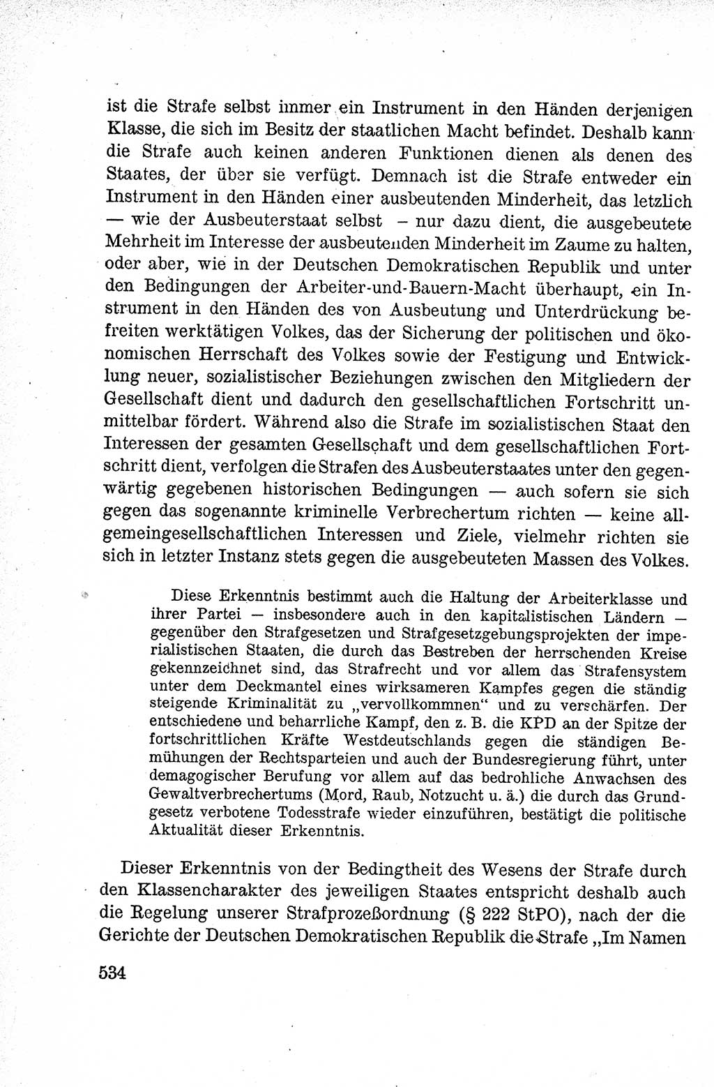 Lehrbuch des Strafrechts der Deutschen Demokratischen Republik (DDR), Allgemeiner Teil 1959, Seite 534 (Lb. Strafr. DDR AT 1959, S. 534)