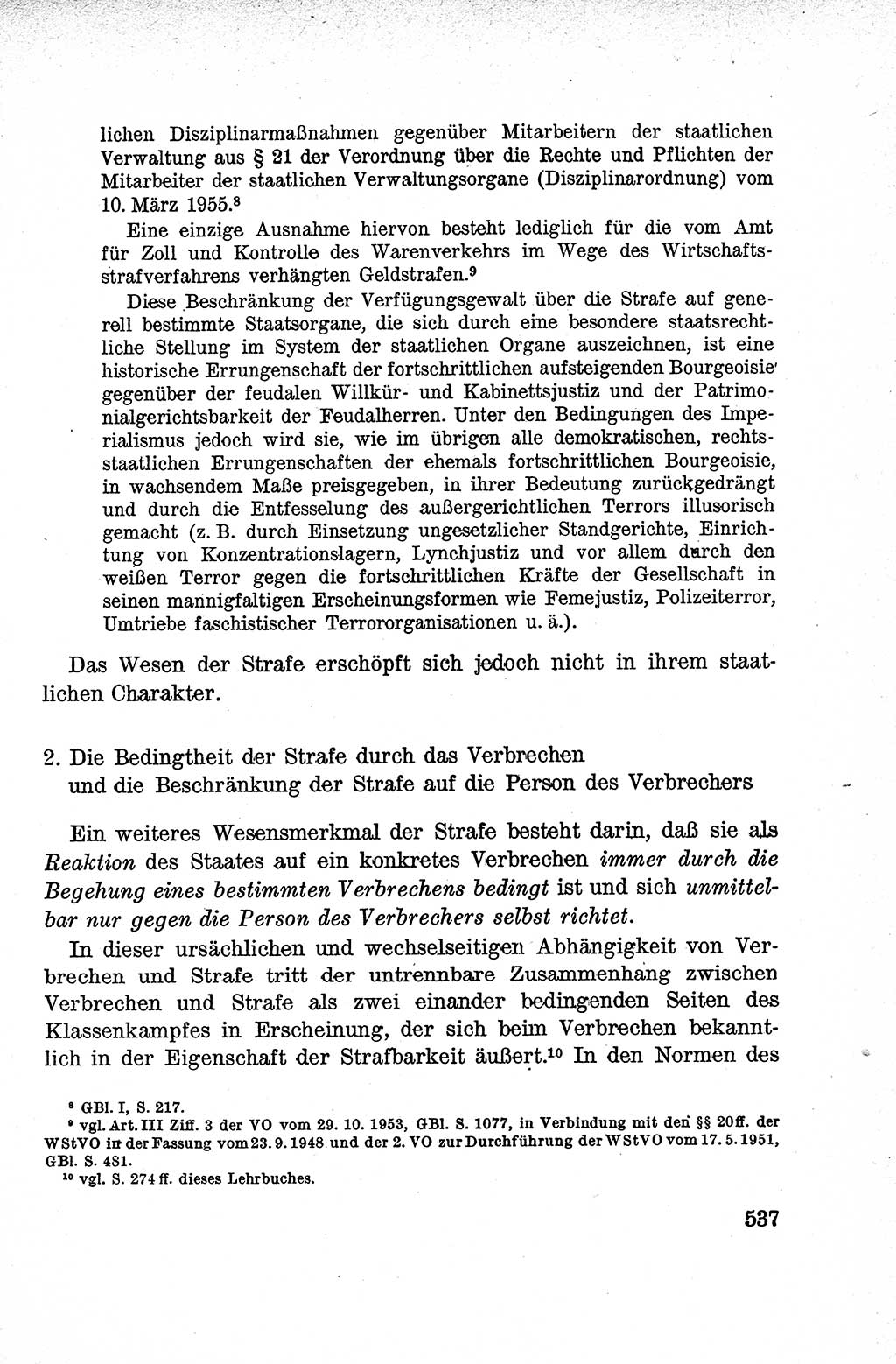 Lehrbuch des Strafrechts der Deutschen Demokratischen Republik (DDR), Allgemeiner Teil 1959, Seite 537 (Lb. Strafr. DDR AT 1959, S. 537)