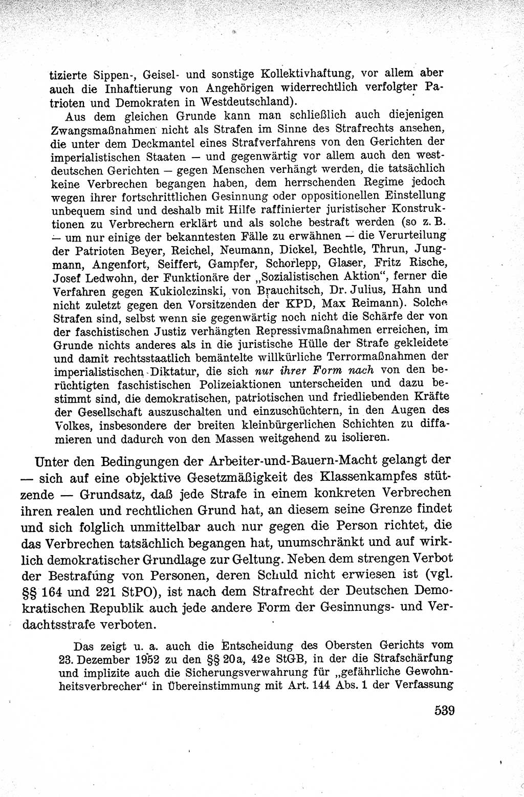 Lehrbuch des Strafrechts der Deutschen Demokratischen Republik (DDR), Allgemeiner Teil 1959, Seite 539 (Lb. Strafr. DDR AT 1959, S. 539)