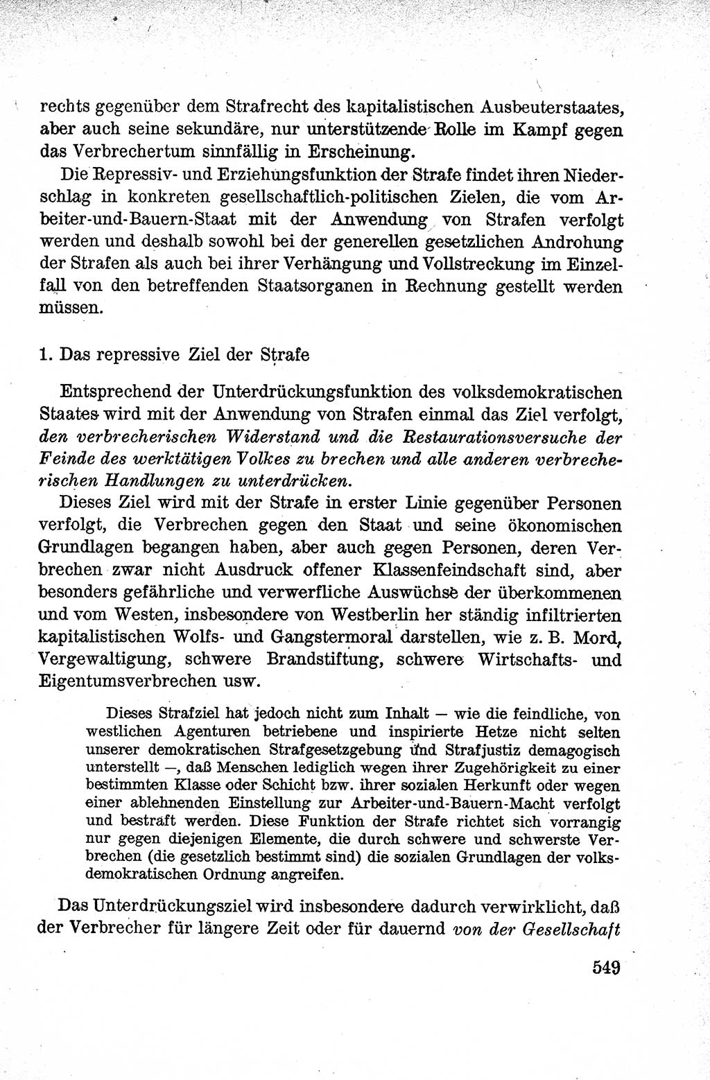 Lehrbuch des Strafrechts der Deutschen Demokratischen Republik (DDR), Allgemeiner Teil 1959, Seite 549 (Lb. Strafr. DDR AT 1959, S. 549)