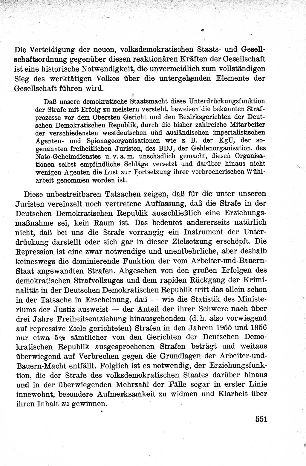 Lehrbuch des Strafrechts der Deutschen Demokratischen Republik (DDR), Allgemeiner Teil 1959, Seite 551 (Lb. Strafr. DDR AT 1959, S. 551)