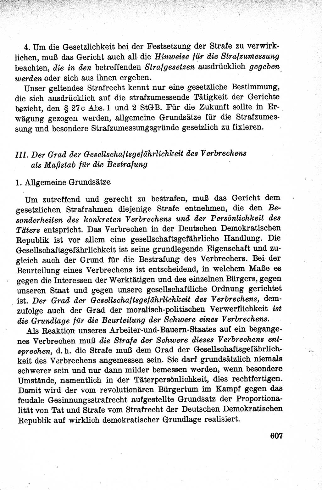 Lehrbuch des Strafrechts der Deutschen Demokratischen Republik (DDR), Allgemeiner Teil 1959, Seite 607 (Lb. Strafr. DDR AT 1959, S. 607)