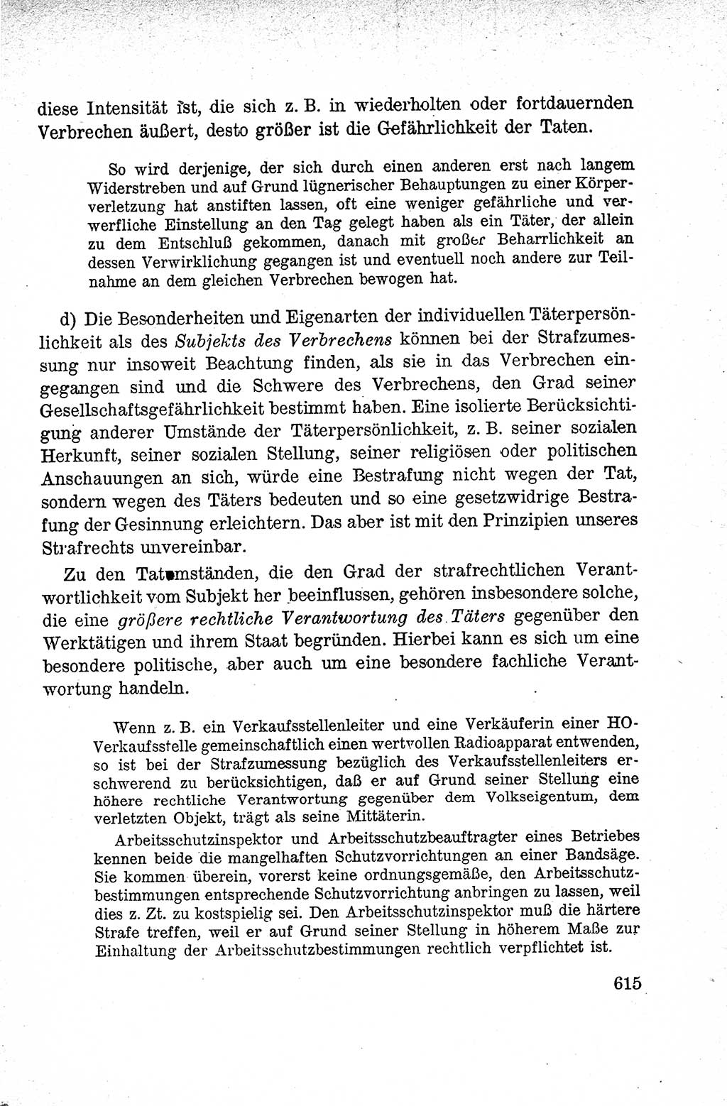 Lehrbuch des Strafrechts der Deutschen Demokratischen Republik (DDR), Allgemeiner Teil 1959, Seite 615 (Lb. Strafr. DDR AT 1959, S. 615)