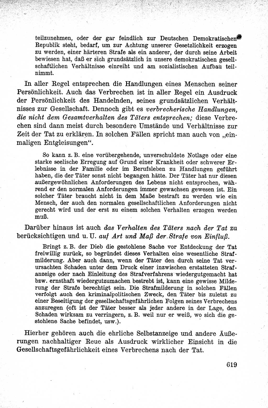 Lehrbuch des Strafrechts der Deutschen Demokratischen Republik (DDR), Allgemeiner Teil 1959, Seite 619 (Lb. Strafr. DDR AT 1959, S. 619)