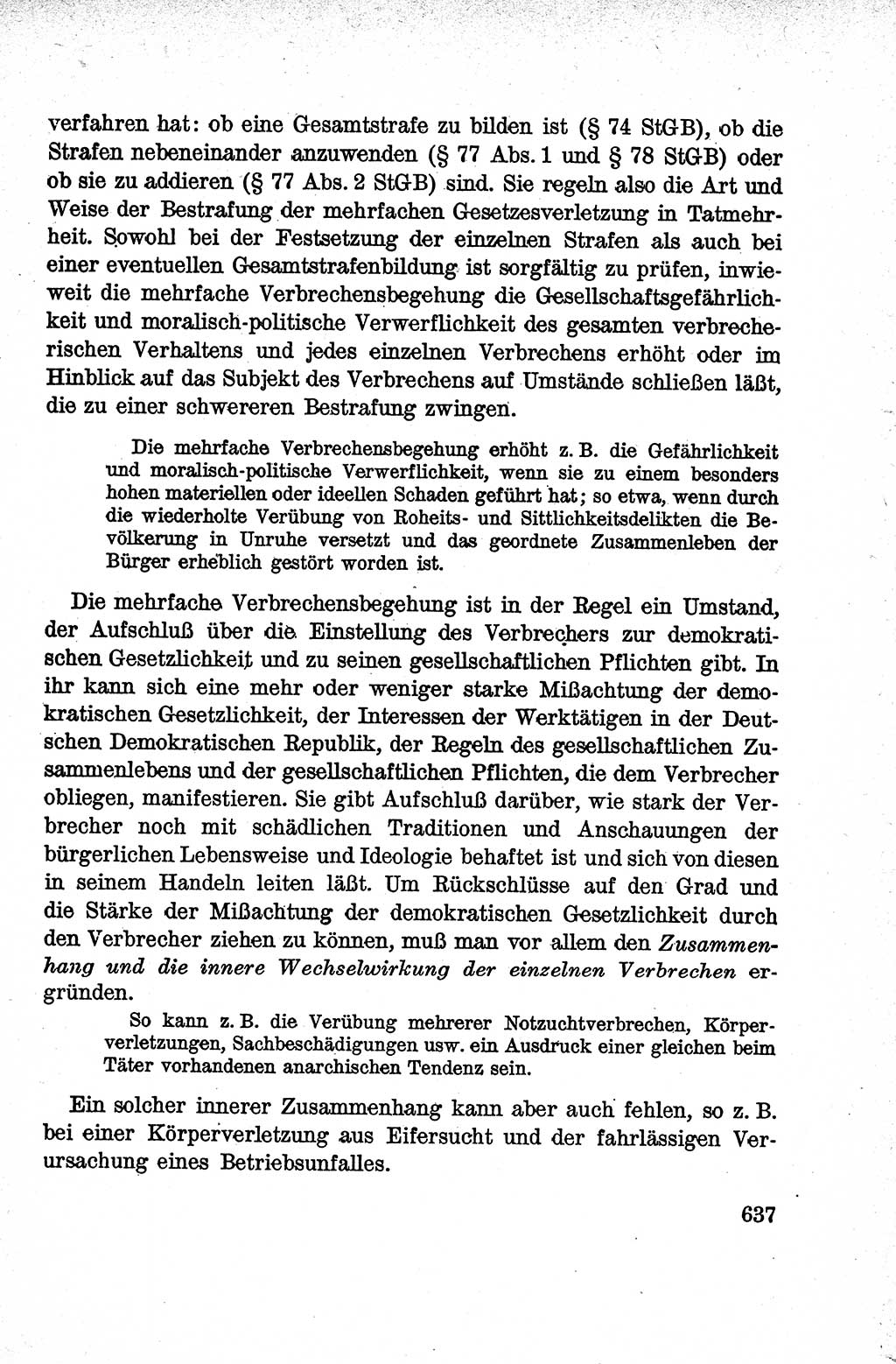 Lehrbuch des Strafrechts der Deutschen Demokratischen Republik (DDR), Allgemeiner Teil 1959, Seite 637 (Lb. Strafr. DDR AT 1959, S. 637)