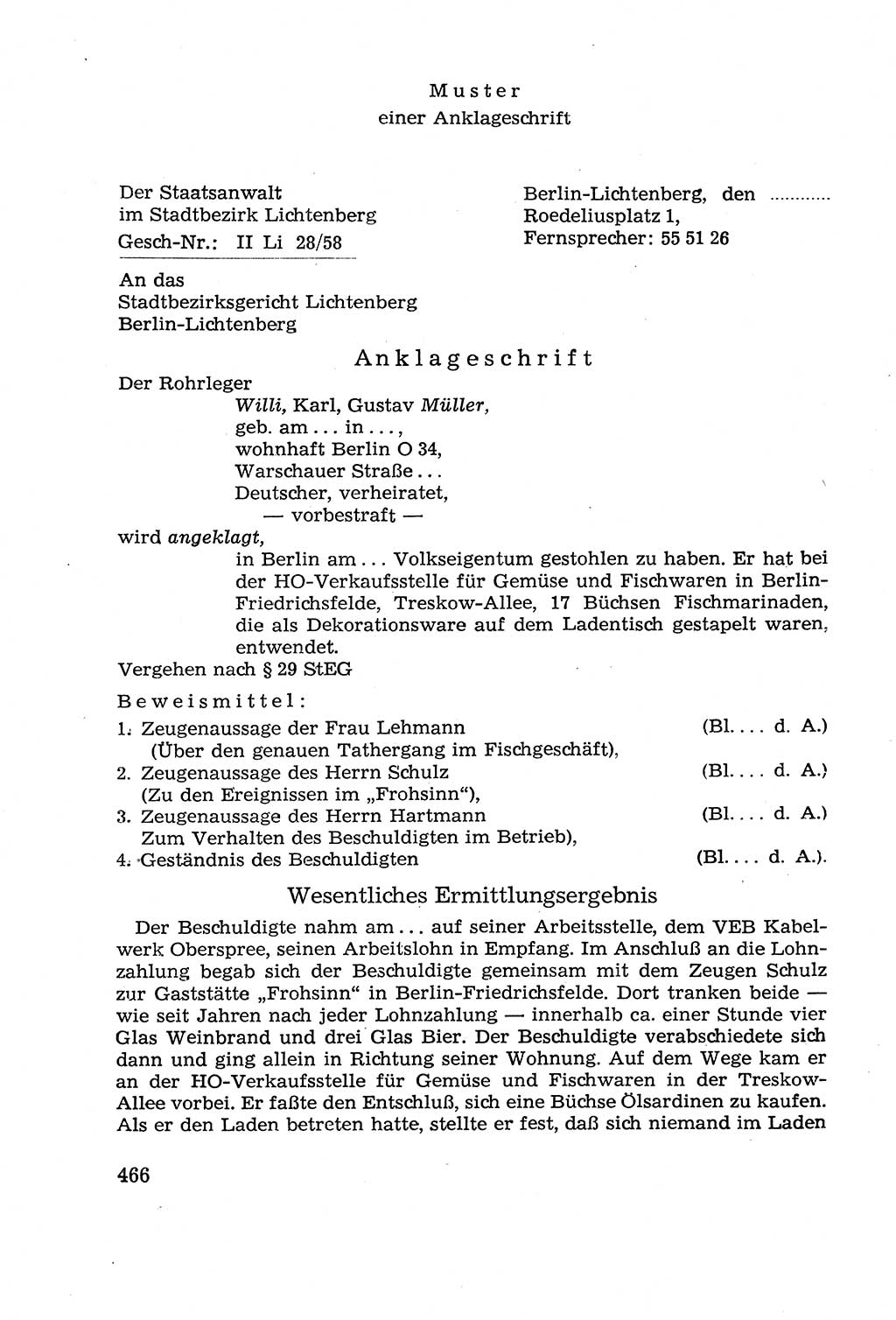 Leitfaden des Strafprozeßrechts der Deutschen Demokratischen Republik (DDR) 1959, Seite 466 (LF StPR DDR 1959, S. 466)