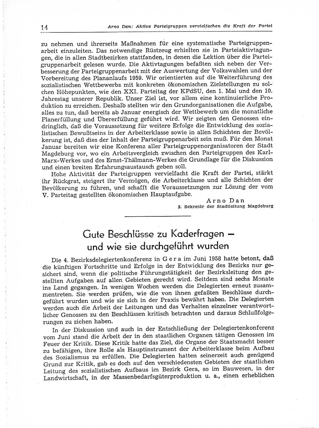 Neuer Weg (NW), Organ des Zentralkomitees (ZK) der SED (Sozialistische Einheitspartei Deutschlands) für Fragen des Parteiaufbaus und des Parteilebens, 14. Jahrgang [Deutsche Demokratische Republik (DDR)] 1959, Seite 14 (NW ZK SED DDR 1959, S. 14)