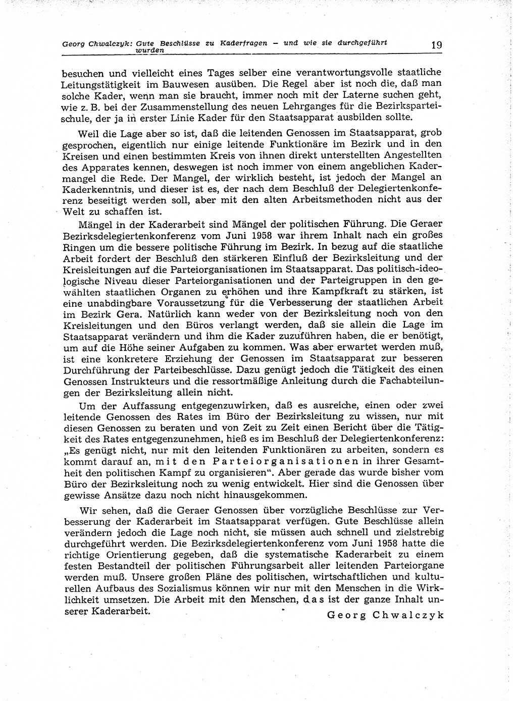Neuer Weg (NW), Organ des Zentralkomitees (ZK) der SED (Sozialistische Einheitspartei Deutschlands) für Fragen des Parteiaufbaus und des Parteilebens, 14. Jahrgang [Deutsche Demokratische Republik (DDR)] 1959, Seite 19 (NW ZK SED DDR 1959, S. 19)
