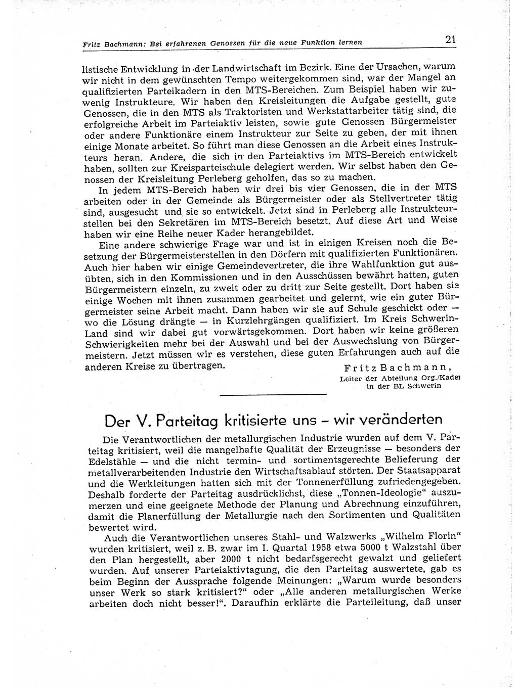 Neuer Weg (NW), Organ des Zentralkomitees (ZK) der SED (Sozialistische Einheitspartei Deutschlands) für Fragen des Parteiaufbaus und des Parteilebens, 14. Jahrgang [Deutsche Demokratische Republik (DDR)] 1959, Seite 21 (NW ZK SED DDR 1959, S. 21)