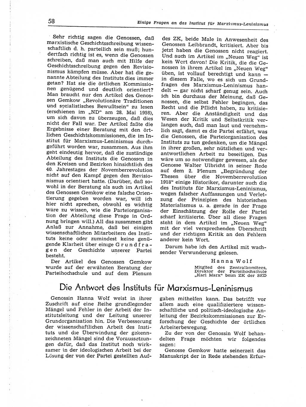 Neuer Weg (NW), Organ des Zentralkomitees (ZK) der SED (Sozialistische Einheitspartei Deutschlands) für Fragen des Parteiaufbaus und des Parteilebens, 14. Jahrgang [Deutsche Demokratische Republik (DDR)] 1959, Seite 58 (NW ZK SED DDR 1959, S. 58)