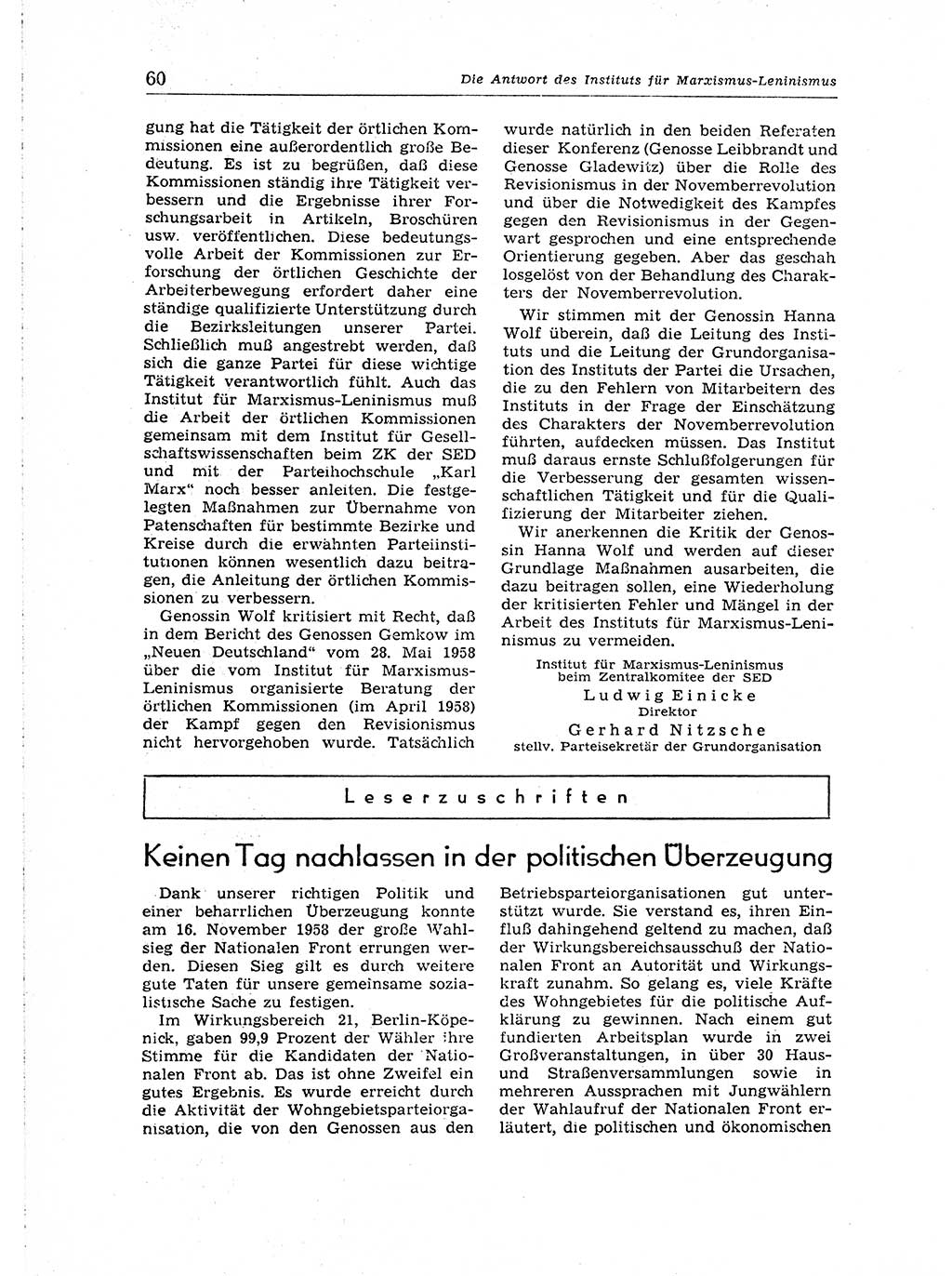 Neuer Weg (NW), Organ des Zentralkomitees (ZK) der SED (Sozialistische Einheitspartei Deutschlands) für Fragen des Parteiaufbaus und des Parteilebens, 14. Jahrgang [Deutsche Demokratische Republik (DDR)] 1959, Seite 60 (NW ZK SED DDR 1959, S. 60)
