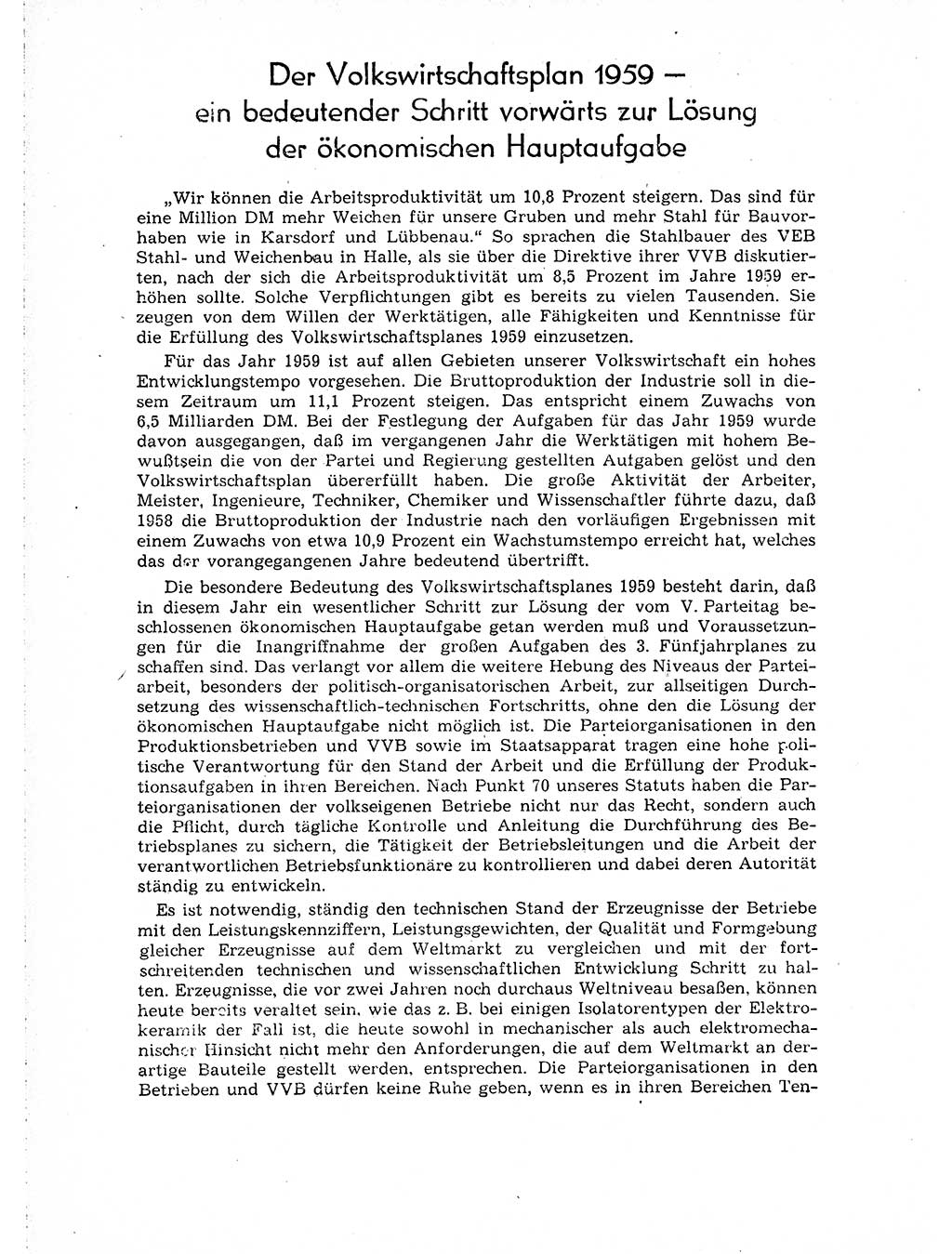 Neuer Weg (NW), Organ des Zentralkomitees (ZK) der SED (Sozialistische Einheitspartei Deutschlands) für Fragen des Parteiaufbaus und des Parteilebens, 14. Jahrgang [Deutsche Demokratische Republik (DDR)] 1959, Seite 70 (NW ZK SED DDR 1959, S. 70)