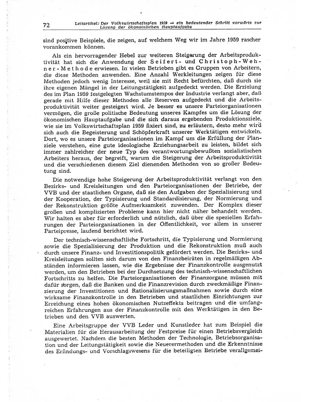 Neuer Weg (NW), Organ des Zentralkomitees (ZK) der SED (Sozialistische Einheitspartei Deutschlands) für Fragen des Parteiaufbaus und des Parteilebens, 14. Jahrgang [Deutsche Demokratische Republik (DDR)] 1959, Seite 72 (NW ZK SED DDR 1959, S. 72)