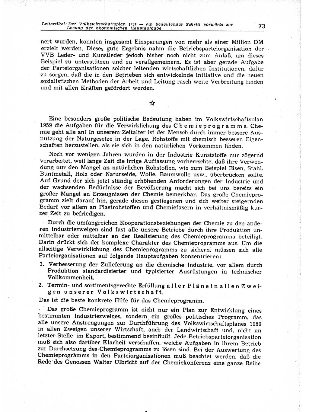 Neuer Weg (NW), Organ des Zentralkomitees (ZK) der SED (Sozialistische Einheitspartei Deutschlands) für Fragen des Parteiaufbaus und des Parteilebens, 14. Jahrgang [Deutsche Demokratische Republik (DDR)] 1959, Seite 73 (NW ZK SED DDR 1959, S. 73)