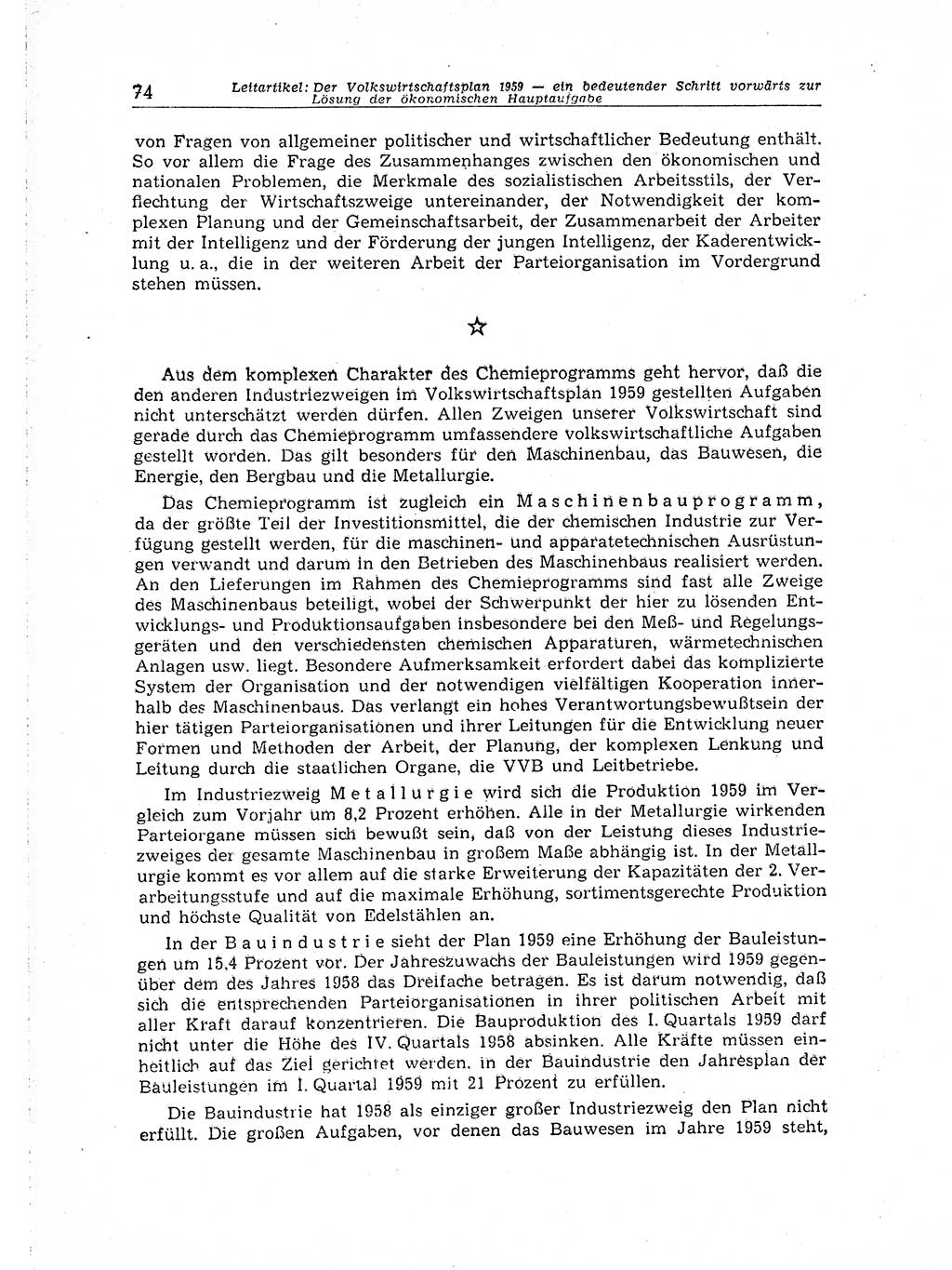 Neuer Weg (NW), Organ des Zentralkomitees (ZK) der SED (Sozialistische Einheitspartei Deutschlands) für Fragen des Parteiaufbaus und des Parteilebens, 14. Jahrgang [Deutsche Demokratische Republik (DDR)] 1959, Seite 74 (NW ZK SED DDR 1959, S. 74)