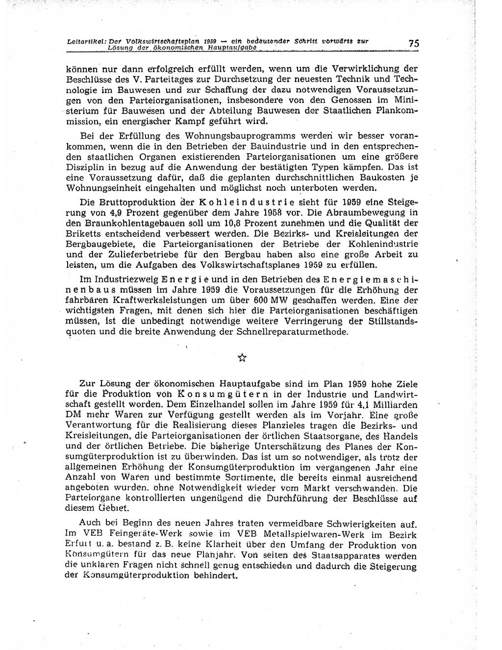 Neuer Weg (NW), Organ des Zentralkomitees (ZK) der SED (Sozialistische Einheitspartei Deutschlands) für Fragen des Parteiaufbaus und des Parteilebens, 14. Jahrgang [Deutsche Demokratische Republik (DDR)] 1959, Seite 75 (NW ZK SED DDR 1959, S. 75)