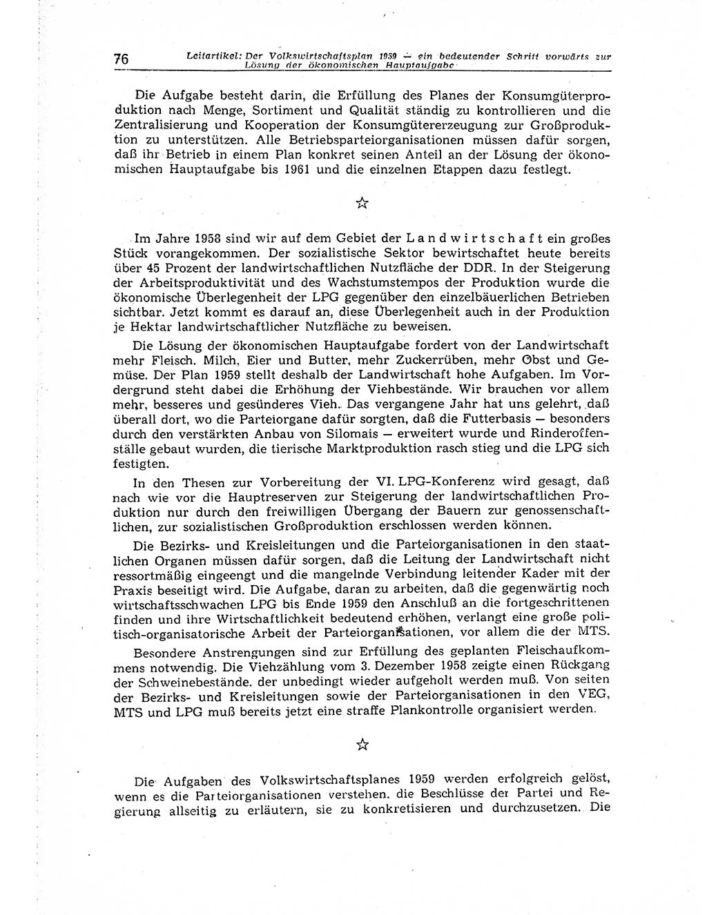 Neuer Weg (NW), Organ des Zentralkomitees (ZK) der SED (Sozialistische Einheitspartei Deutschlands) für Fragen des Parteiaufbaus und des Parteilebens, 14. Jahrgang [Deutsche Demokratische Republik (DDR)] 1959, Seite 76 (NW ZK SED DDR 1959, S. 76)