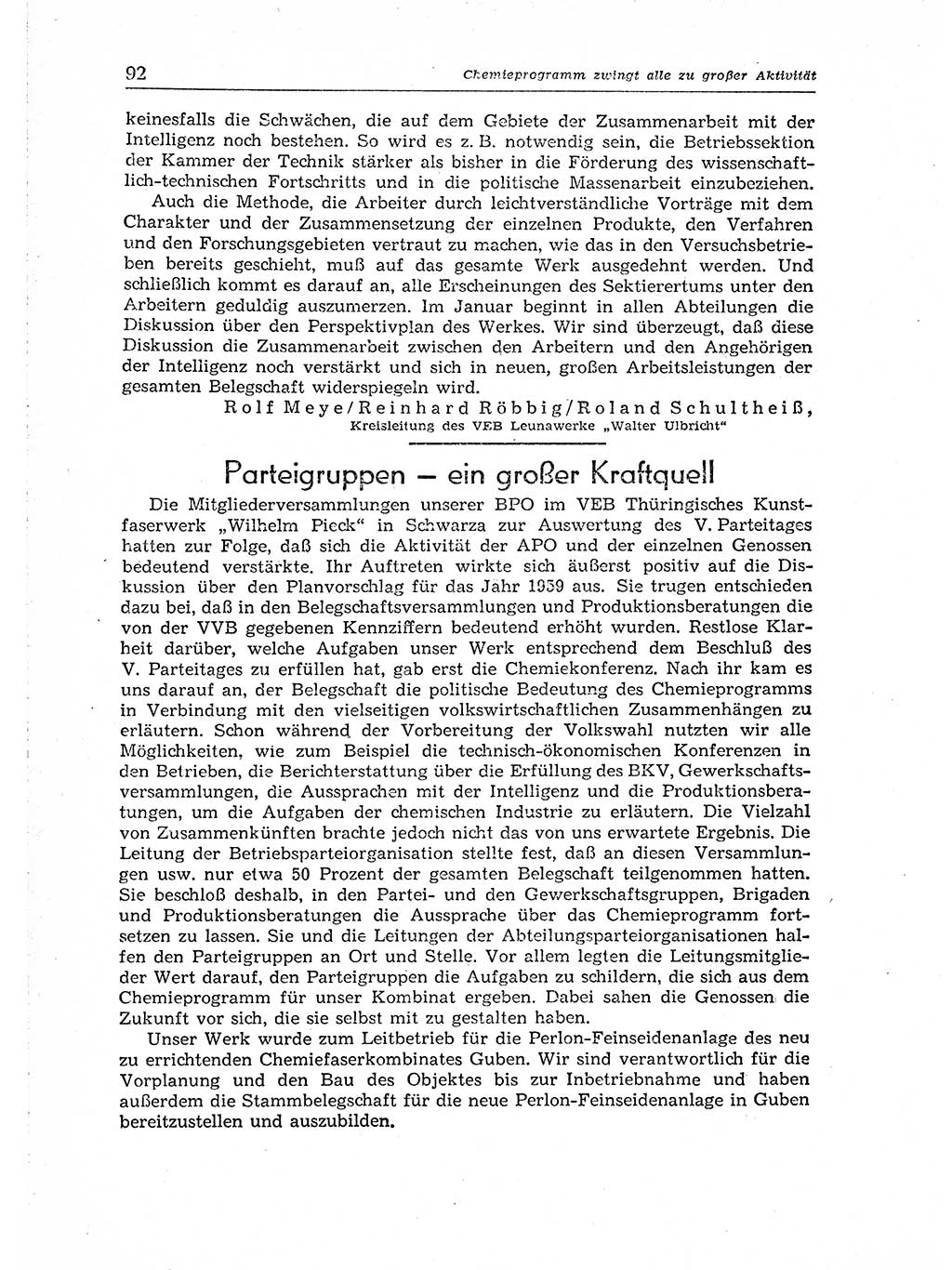 Neuer Weg (NW), Organ des Zentralkomitees (ZK) der SED (Sozialistische Einheitspartei Deutschlands) für Fragen des Parteiaufbaus und des Parteilebens, 14. Jahrgang [Deutsche Demokratische Republik (DDR)] 1959, Seite 92 (NW ZK SED DDR 1959, S. 92)