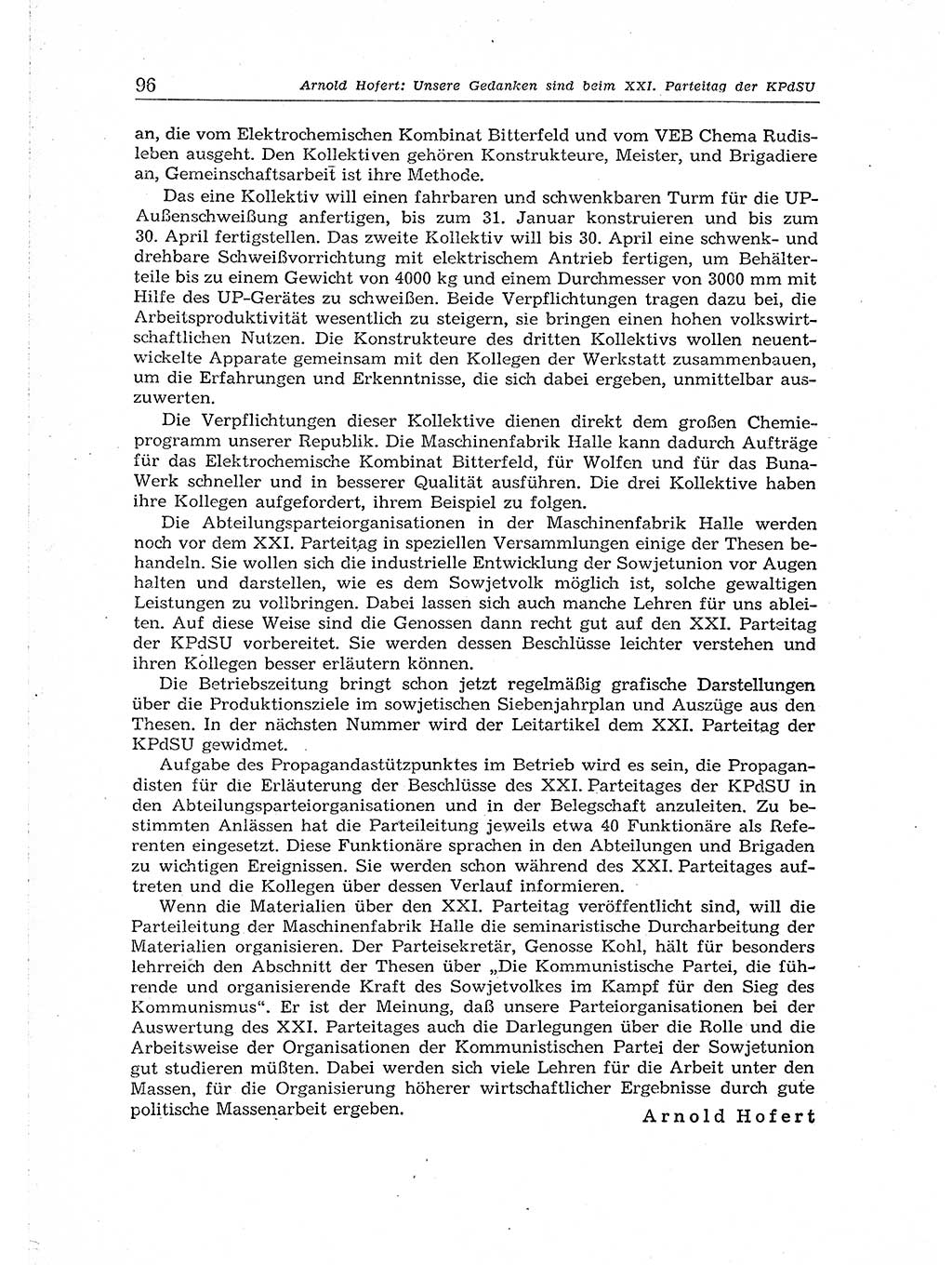 Neuer Weg (NW), Organ des Zentralkomitees (ZK) der SED (Sozialistische Einheitspartei Deutschlands) für Fragen des Parteiaufbaus und des Parteilebens, 14. Jahrgang [Deutsche Demokratische Republik (DDR)] 1959, Seite 96 (NW ZK SED DDR 1959, S. 96)