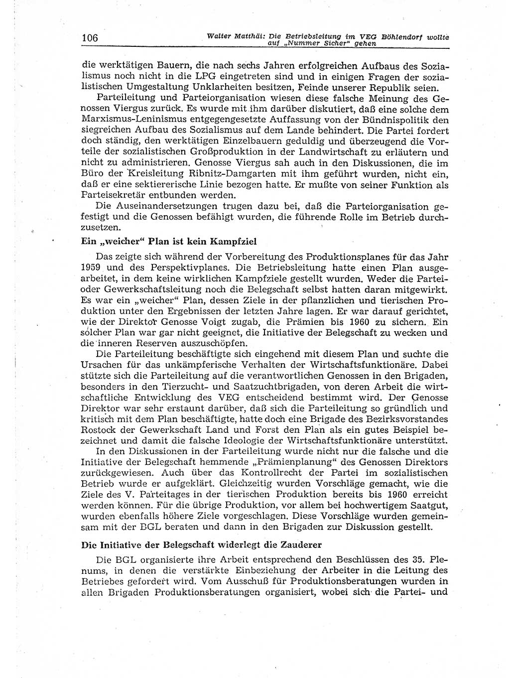 Neuer Weg (NW), Organ des Zentralkomitees (ZK) der SED (Sozialistische Einheitspartei Deutschlands) für Fragen des Parteiaufbaus und des Parteilebens, 14. Jahrgang [Deutsche Demokratische Republik (DDR)] 1959, Seite 106 (NW ZK SED DDR 1959, S. 106)