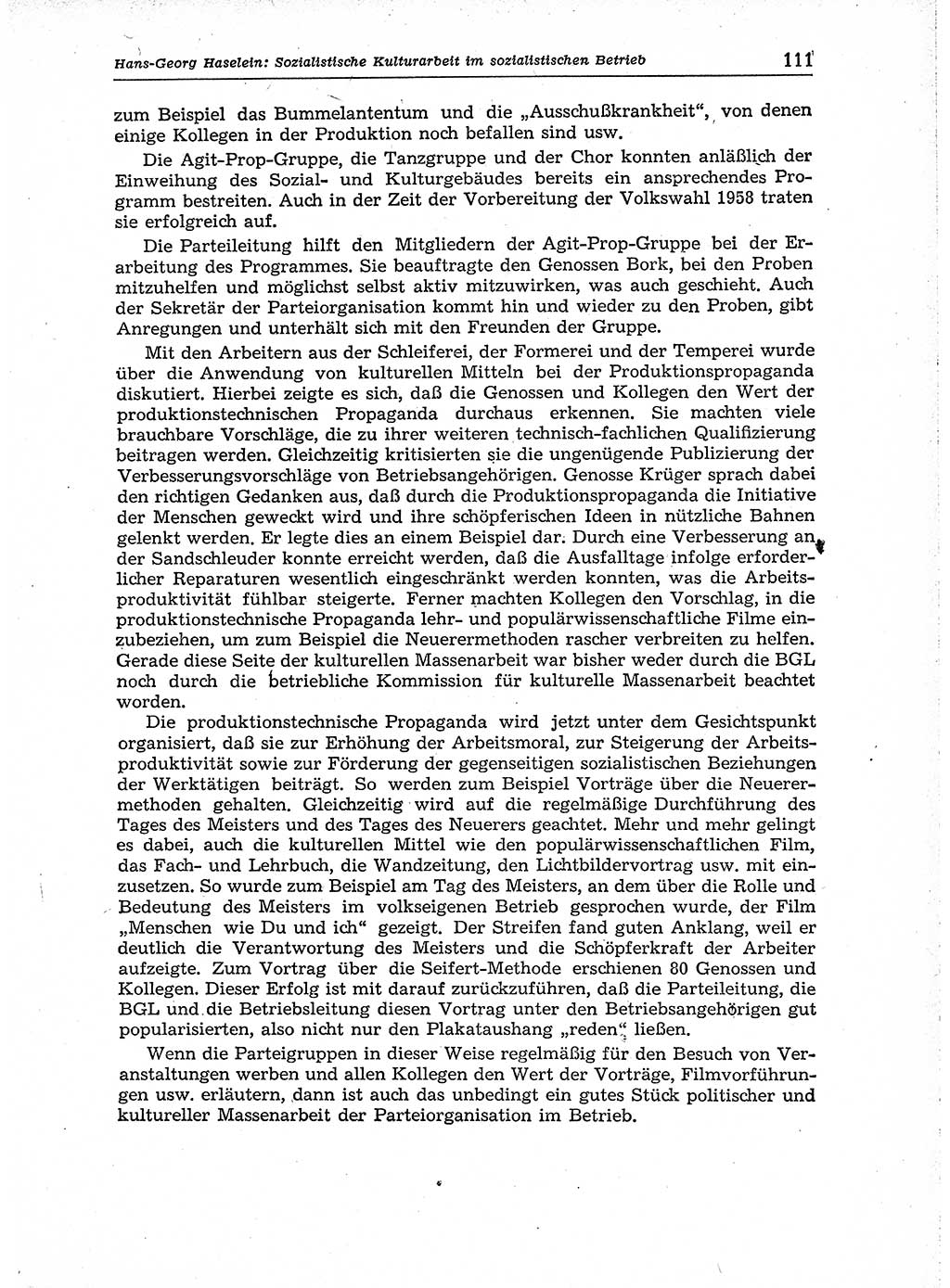 Neuer Weg (NW), Organ des Zentralkomitees (ZK) der SED (Sozialistische Einheitspartei Deutschlands) für Fragen des Parteiaufbaus und des Parteilebens, 14. Jahrgang [Deutsche Demokratische Republik (DDR)] 1959, Seite 111 (NW ZK SED DDR 1959, S. 111)