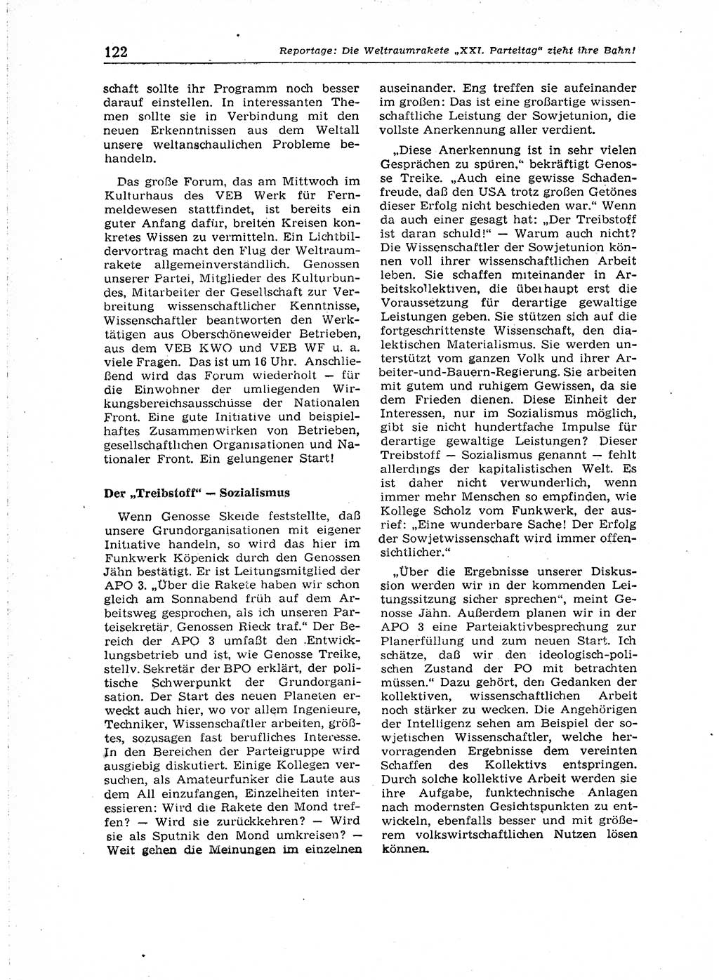 Neuer Weg (NW), Organ des Zentralkomitees (ZK) der SED (Sozialistische Einheitspartei Deutschlands) für Fragen des Parteiaufbaus und des Parteilebens, 14. Jahrgang [Deutsche Demokratische Republik (DDR)] 1959, Seite 122 (NW ZK SED DDR 1959, S. 122)