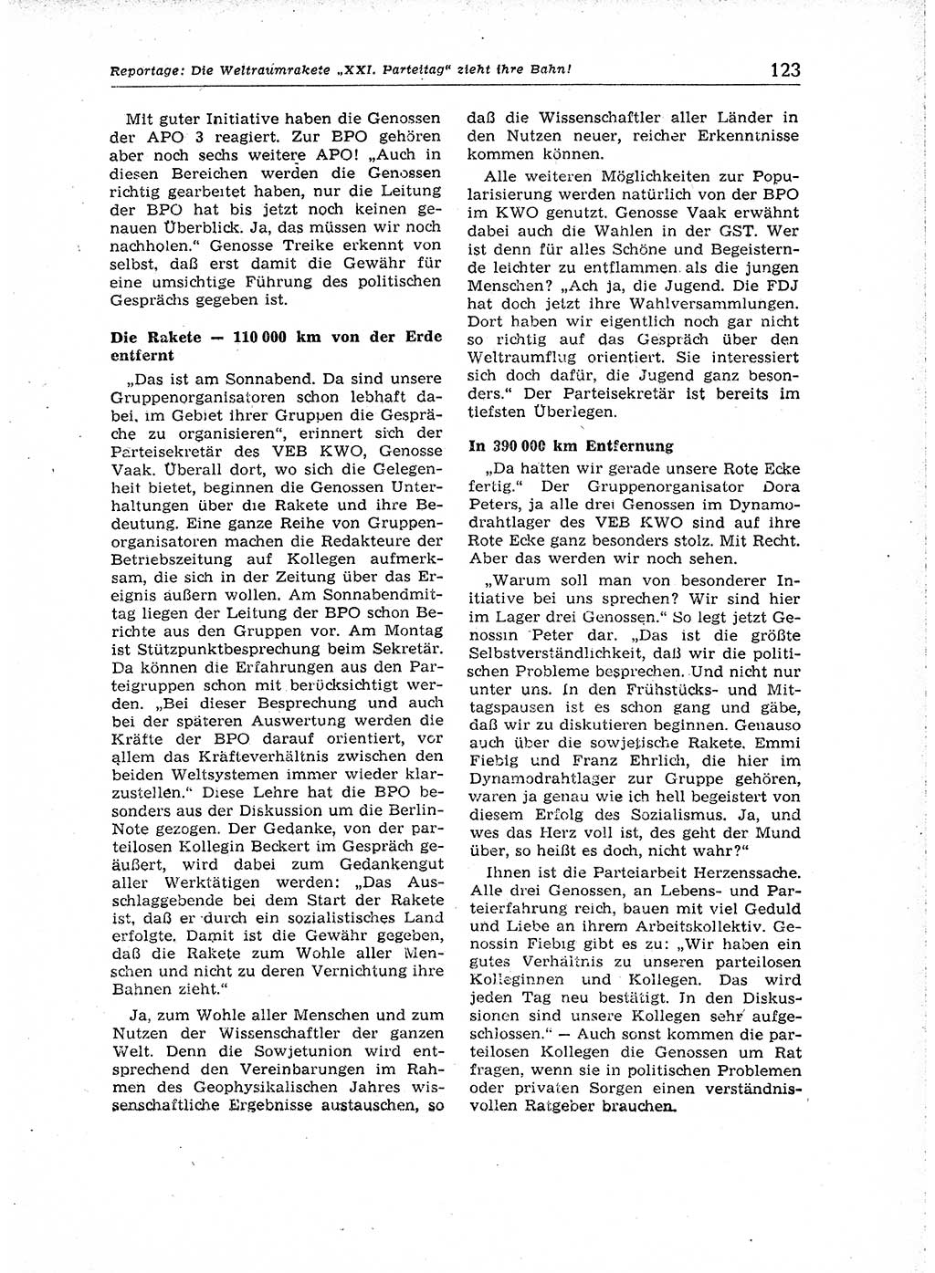 Neuer Weg (NW), Organ des Zentralkomitees (ZK) der SED (Sozialistische Einheitspartei Deutschlands) für Fragen des Parteiaufbaus und des Parteilebens, 14. Jahrgang [Deutsche Demokratische Republik (DDR)] 1959, Seite 123 (NW ZK SED DDR 1959, S. 123)