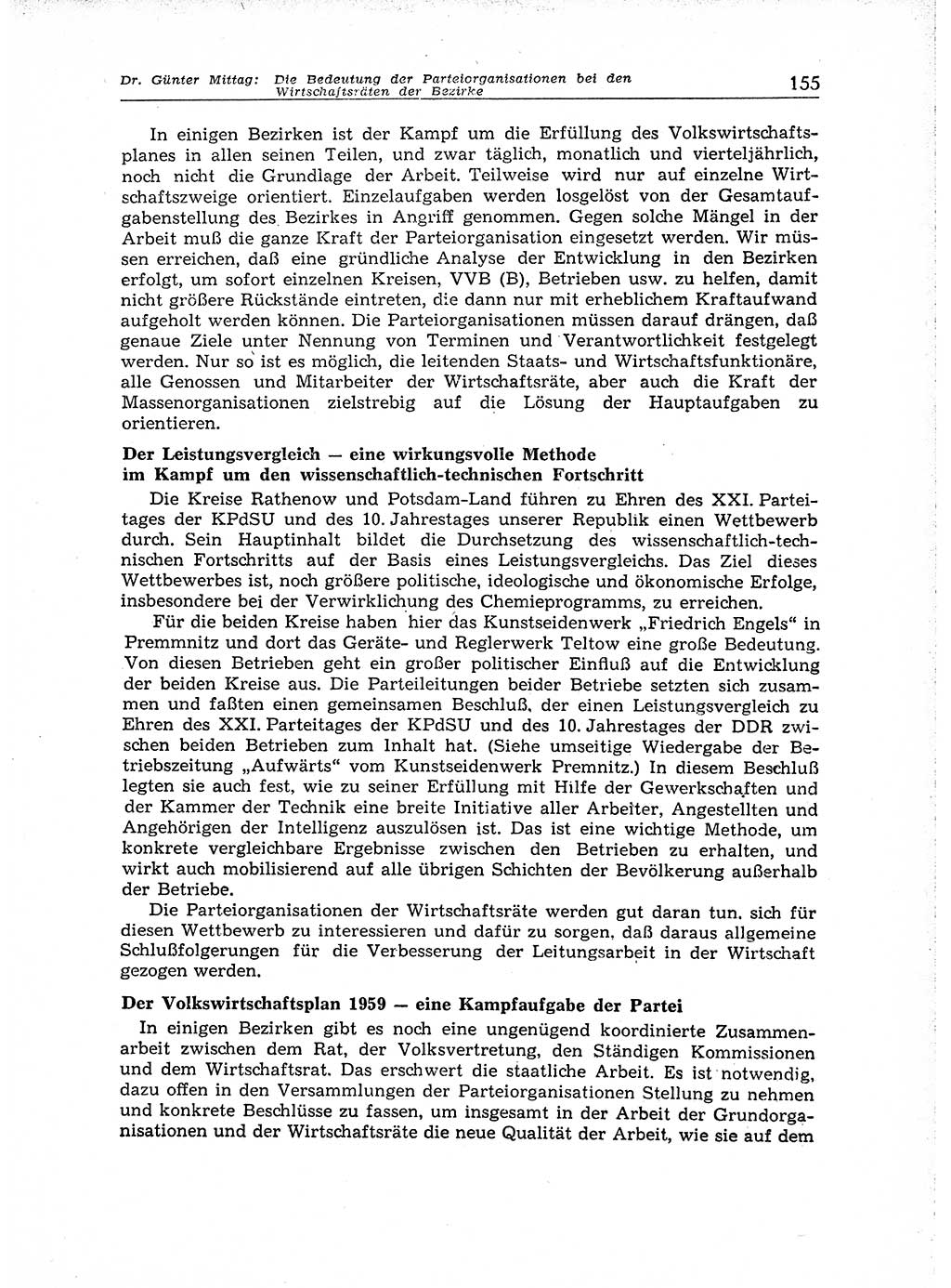 Neuer Weg (NW), Organ des Zentralkomitees (ZK) der SED (Sozialistische Einheitspartei Deutschlands) für Fragen des Parteiaufbaus und des Parteilebens, 14. Jahrgang [Deutsche Demokratische Republik (DDR)] 1959, Seite 155 (NW ZK SED DDR 1959, S. 155)