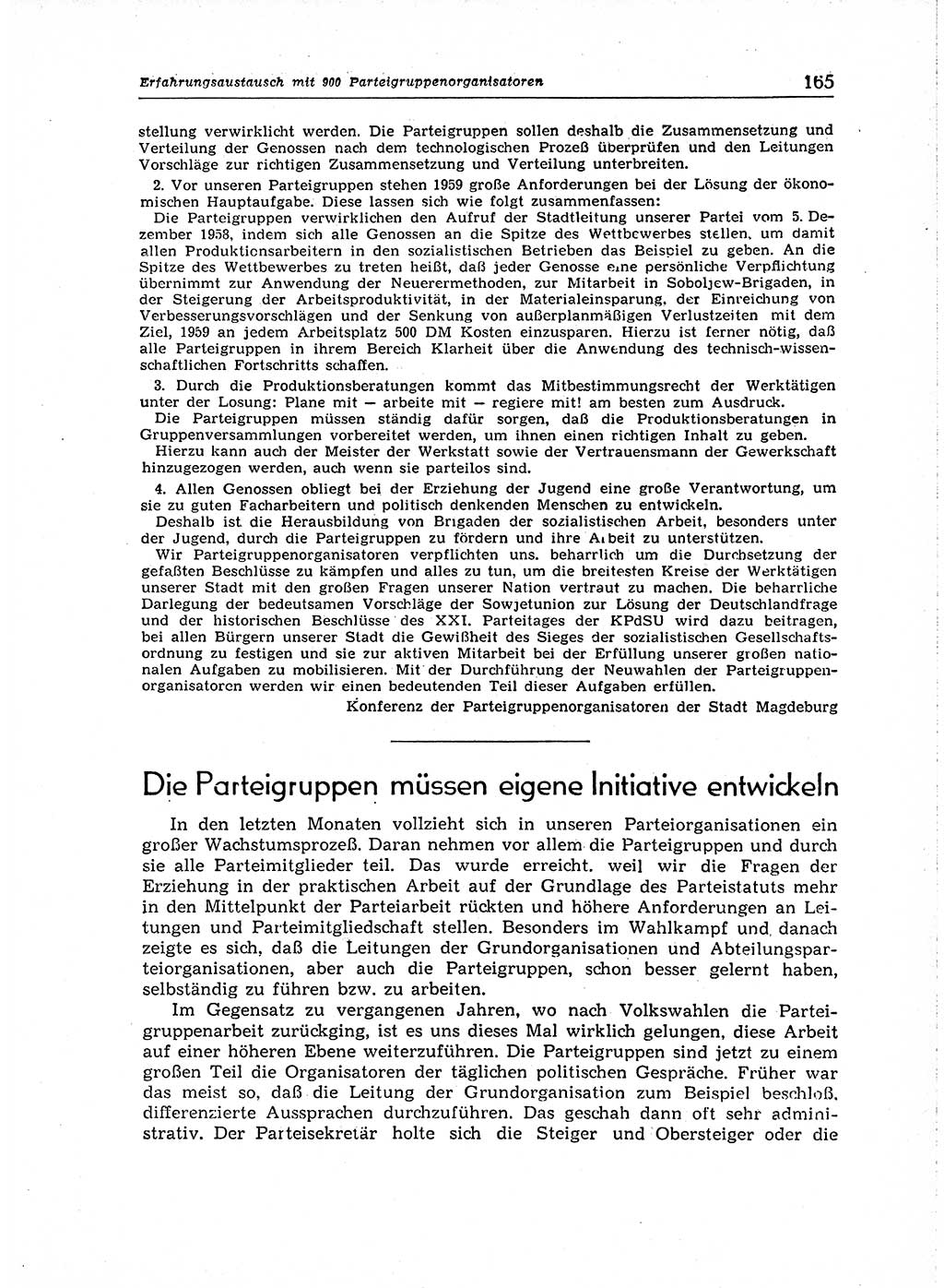 Neuer Weg (NW), Organ des Zentralkomitees (ZK) der SED (Sozialistische Einheitspartei Deutschlands) für Fragen des Parteiaufbaus und des Parteilebens, 14. Jahrgang [Deutsche Demokratische Republik (DDR)] 1959, Seite 165 (NW ZK SED DDR 1959, S. 165)