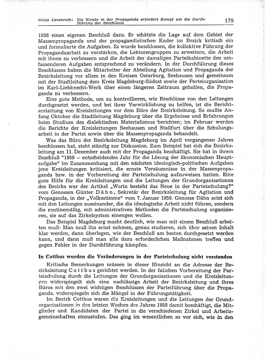Neuer Weg (NW), Organ des Zentralkomitees (ZK) der SED (Sozialistische Einheitspartei Deutschlands) für Fragen des Parteiaufbaus und des Parteilebens, 14. Jahrgang [Deutsche Demokratische Republik (DDR)] 1959, Seite 179 (NW ZK SED DDR 1959, S. 179)